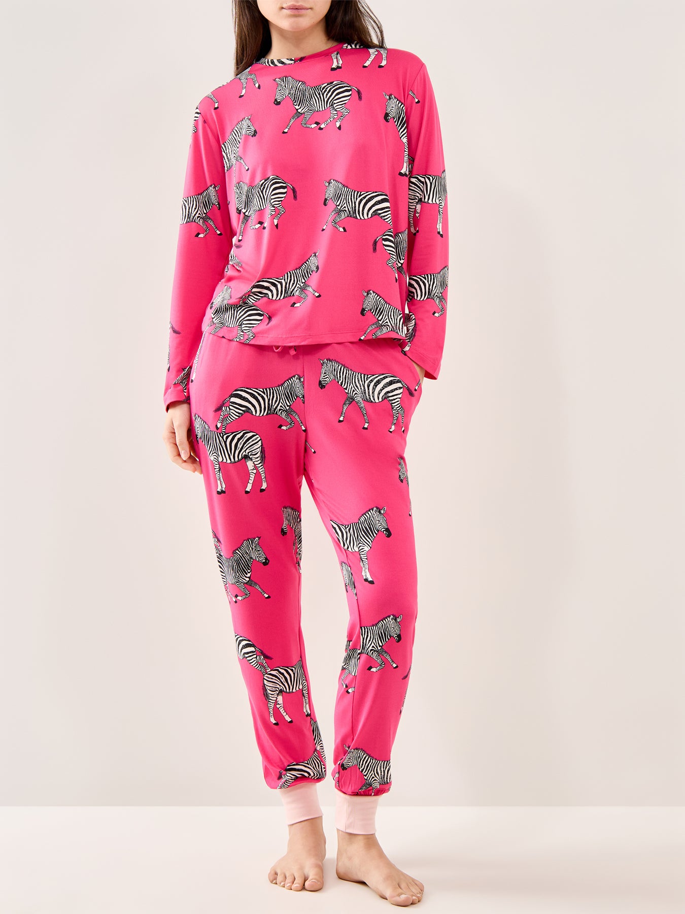 Zebra Crew Neck Pyjama Set Pink