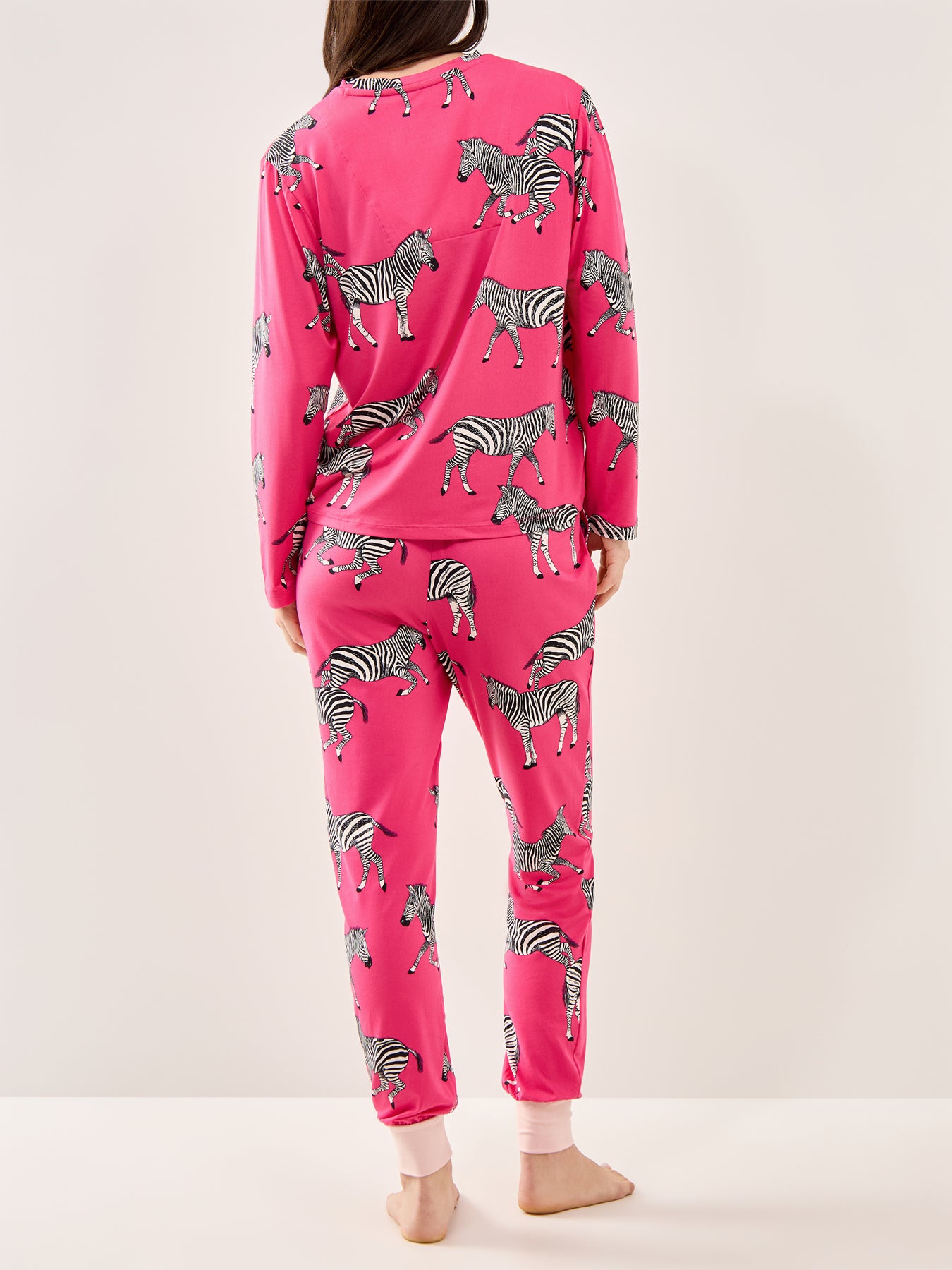 Zebra Crew Neck Pyjama Set Pink