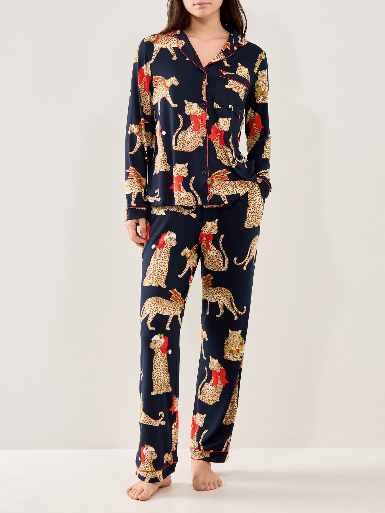 Christmas Leopard Pyjama Set Navy