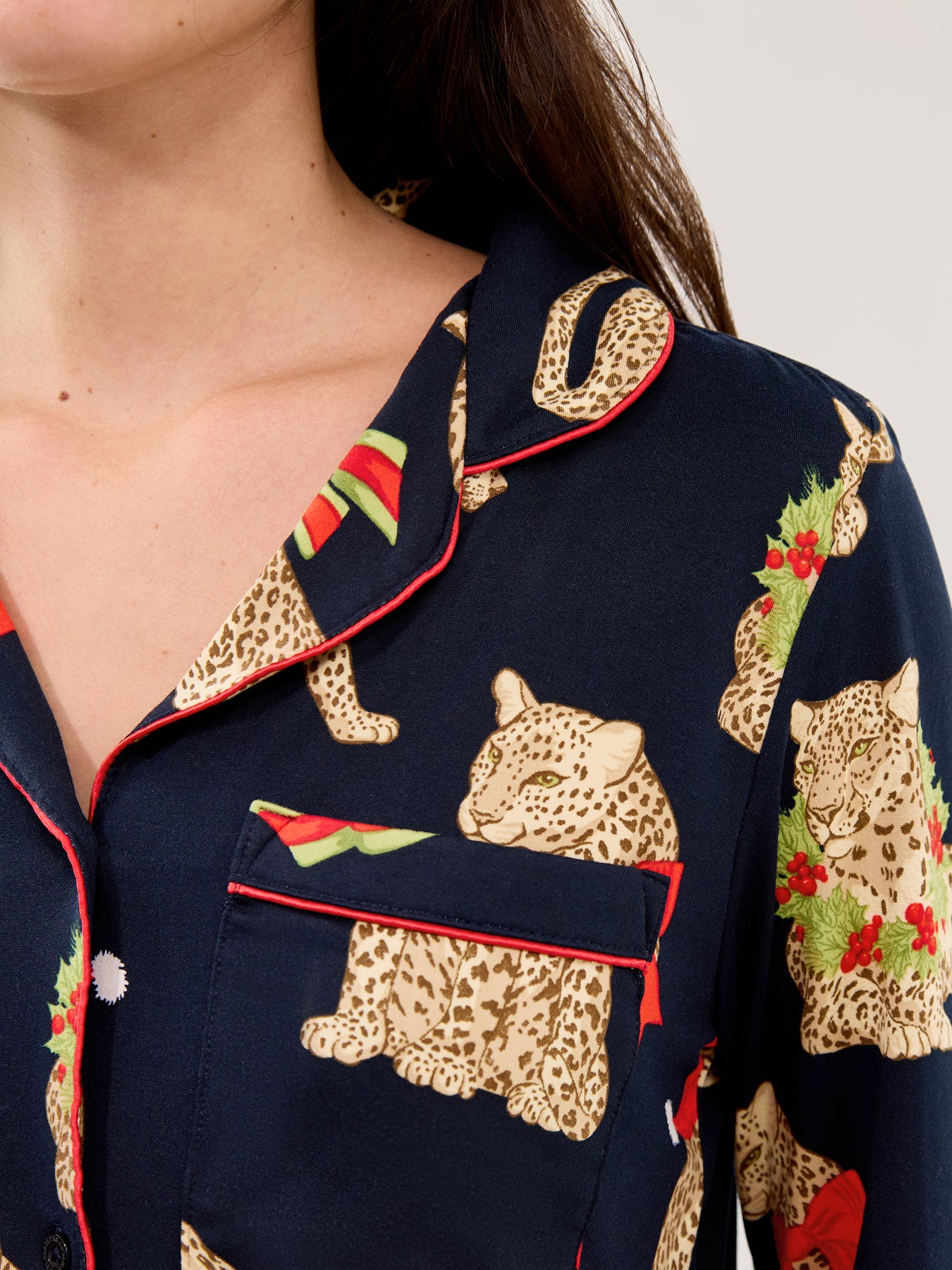 Christmas Leopard Pyjama Set Navy