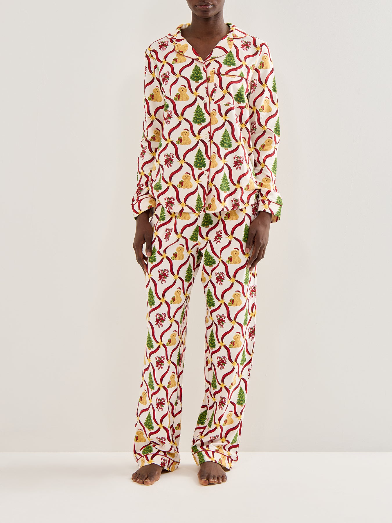 Tree Dog Candycane Pyjama Set Cream