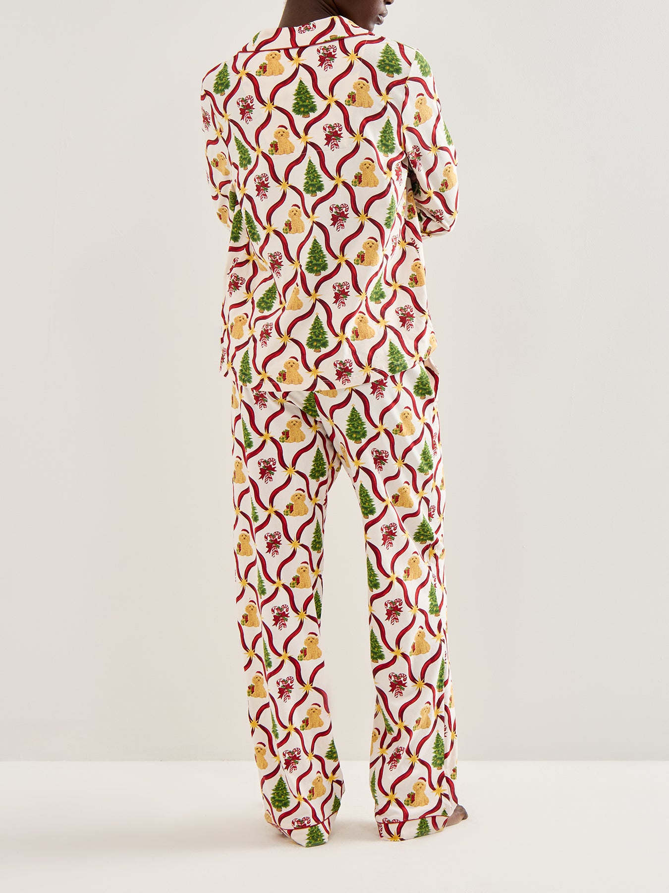 Tree Dog Candycane Pyjama Set Cream