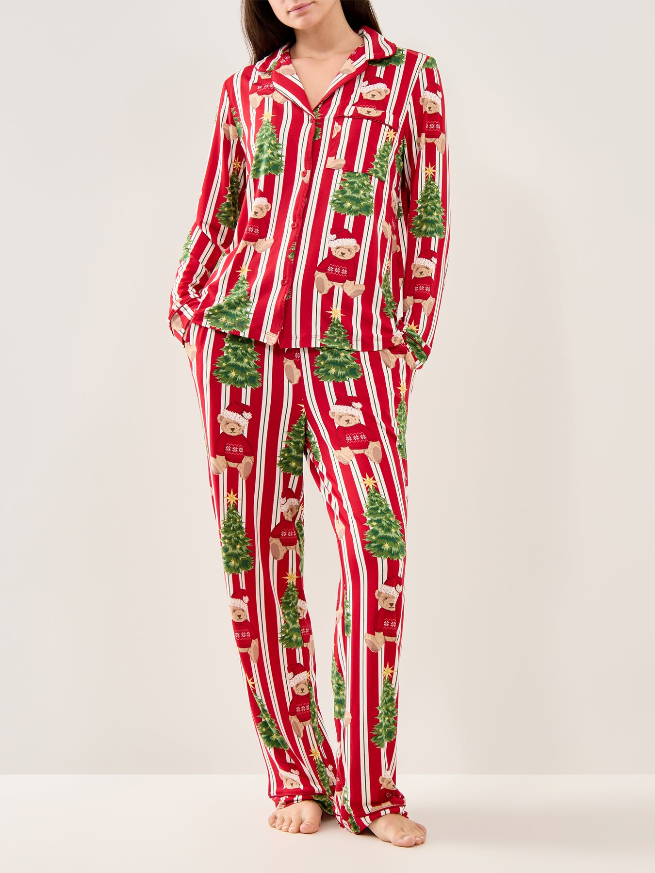 Bear Stripe Pyjama Set Red