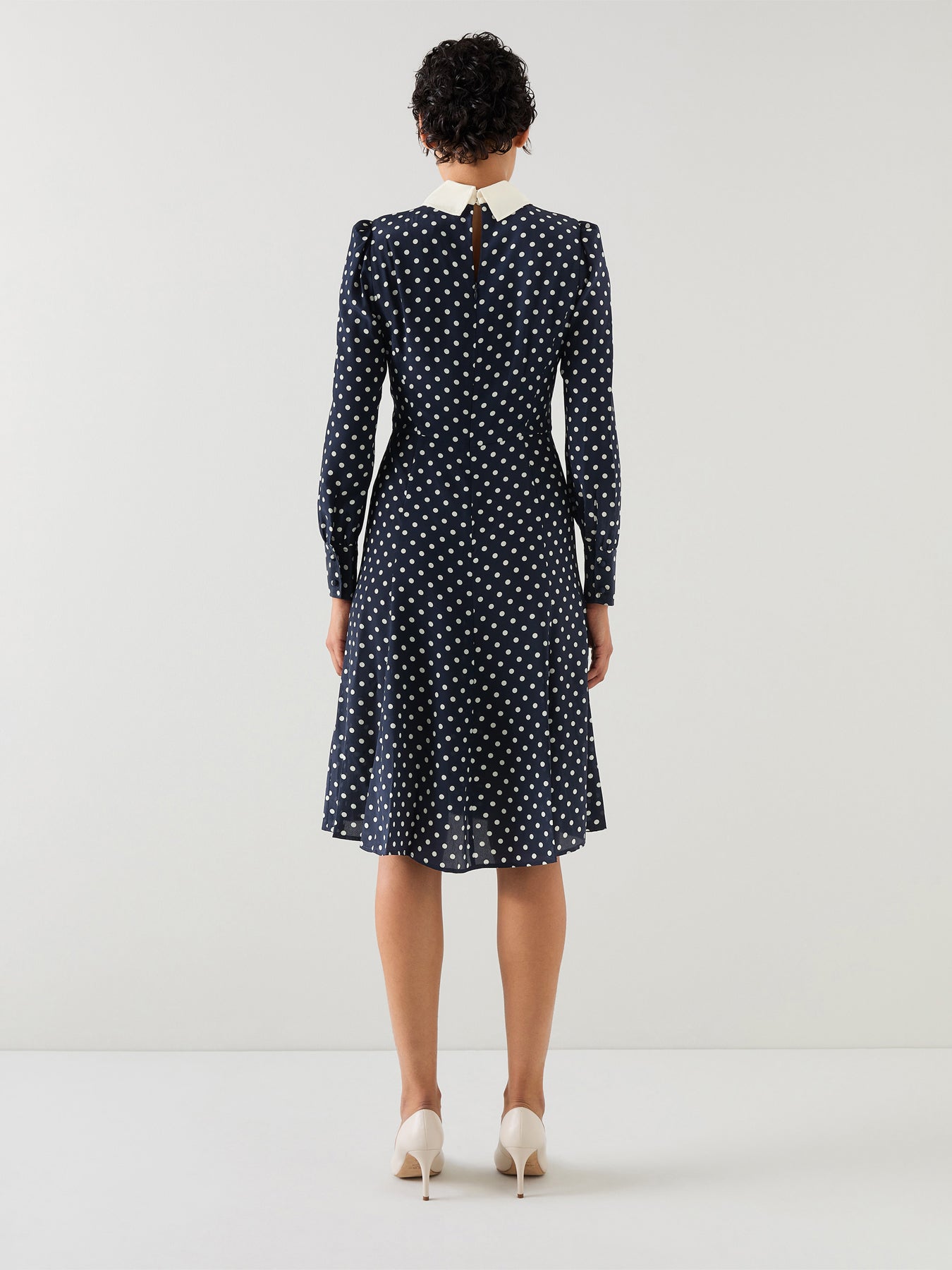 Mathilde Navy & Cream Polka Dot Silk Tea Dress