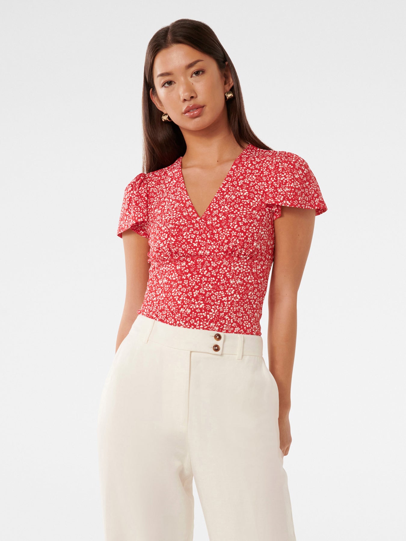 Lulu Printed Flutter Sleeves Top