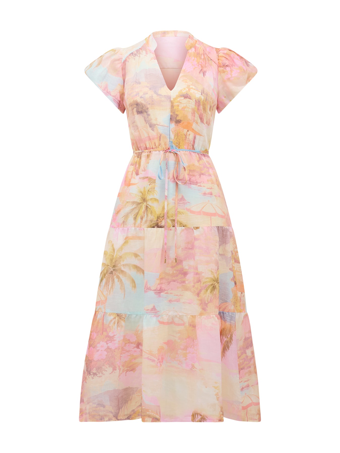 Jacqueline Puff Sleeves Tiered Midi Dress
