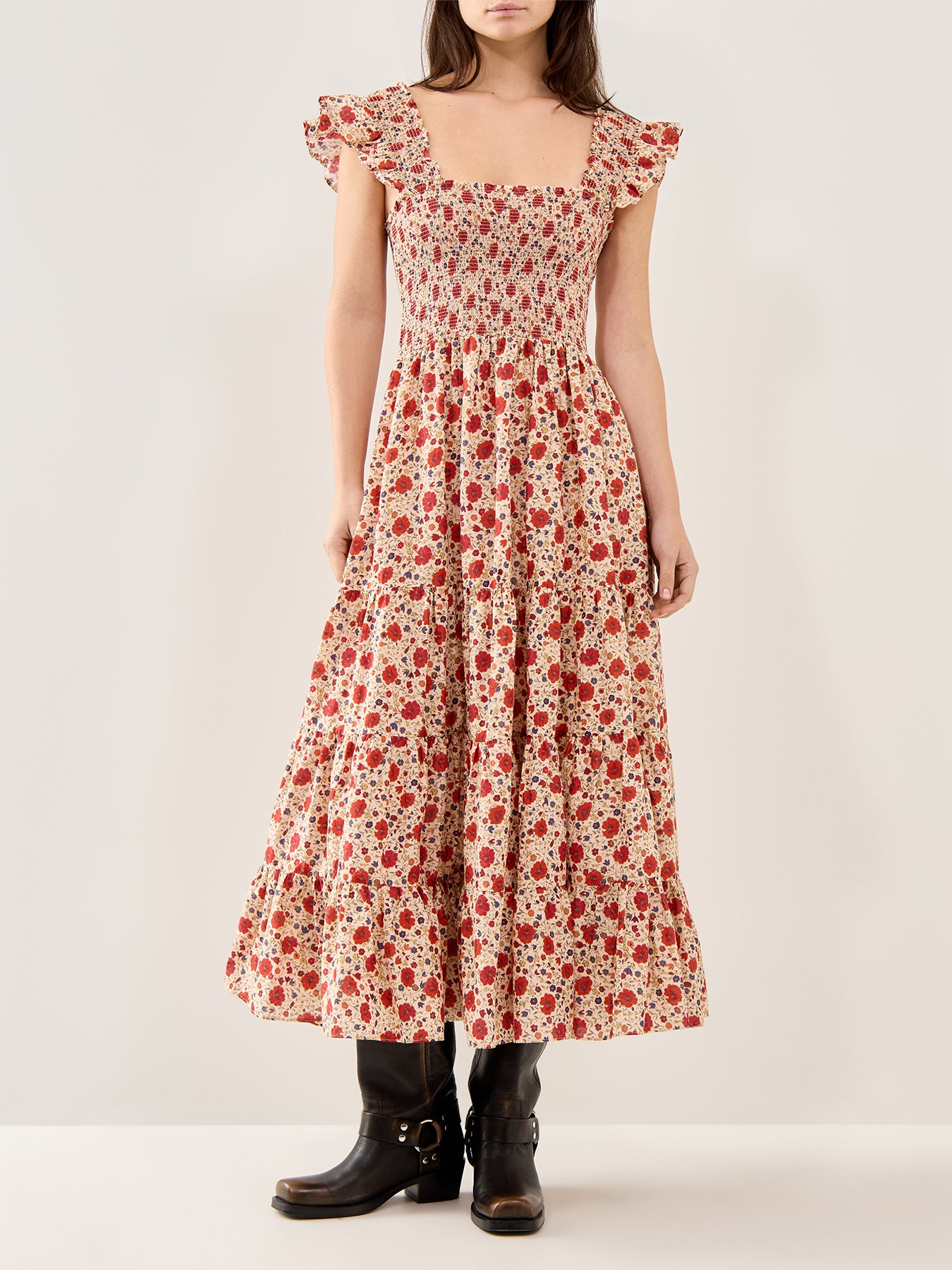 Kendall Floral Midi Dress Cream