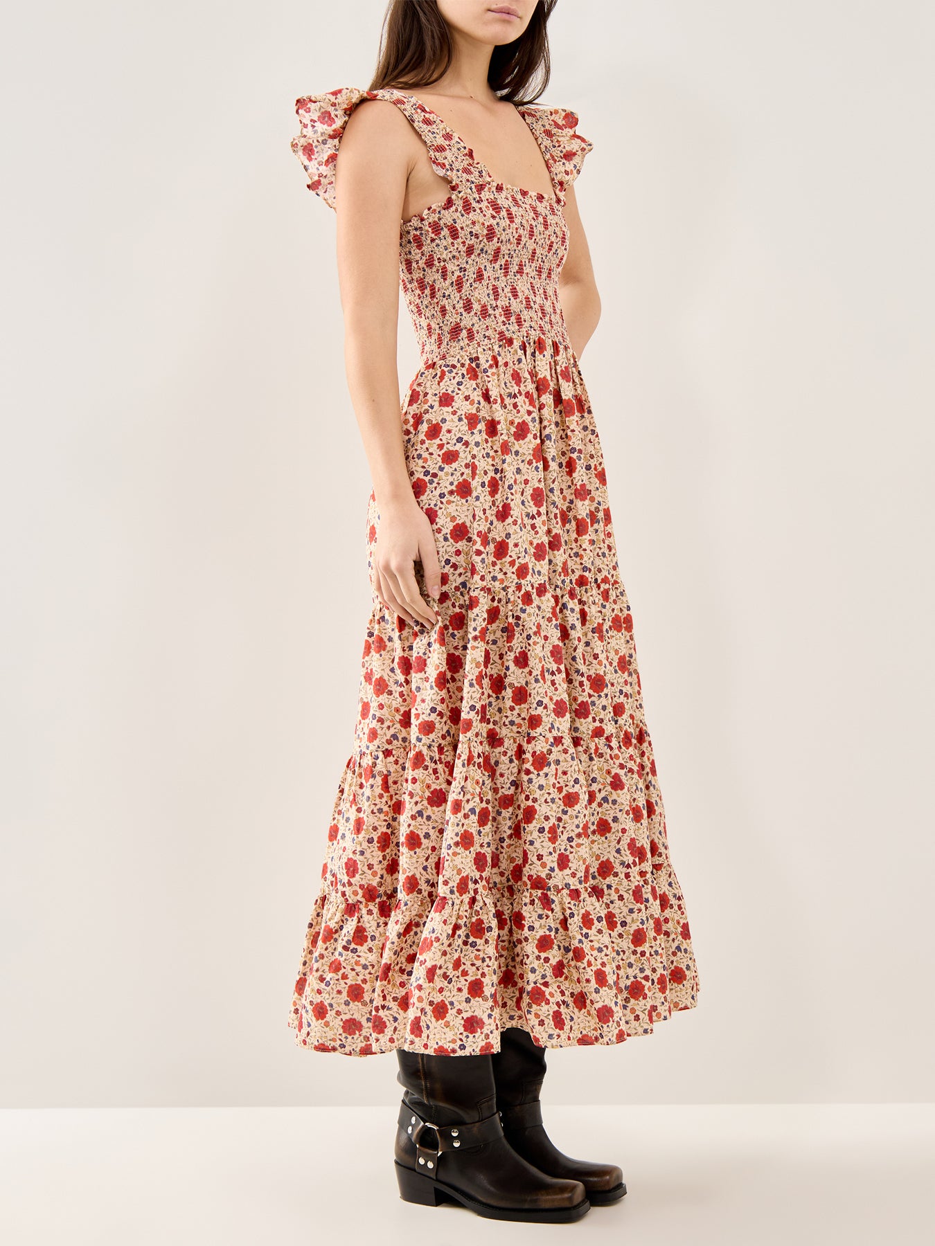 Kendall Floral Midi Dress Cream