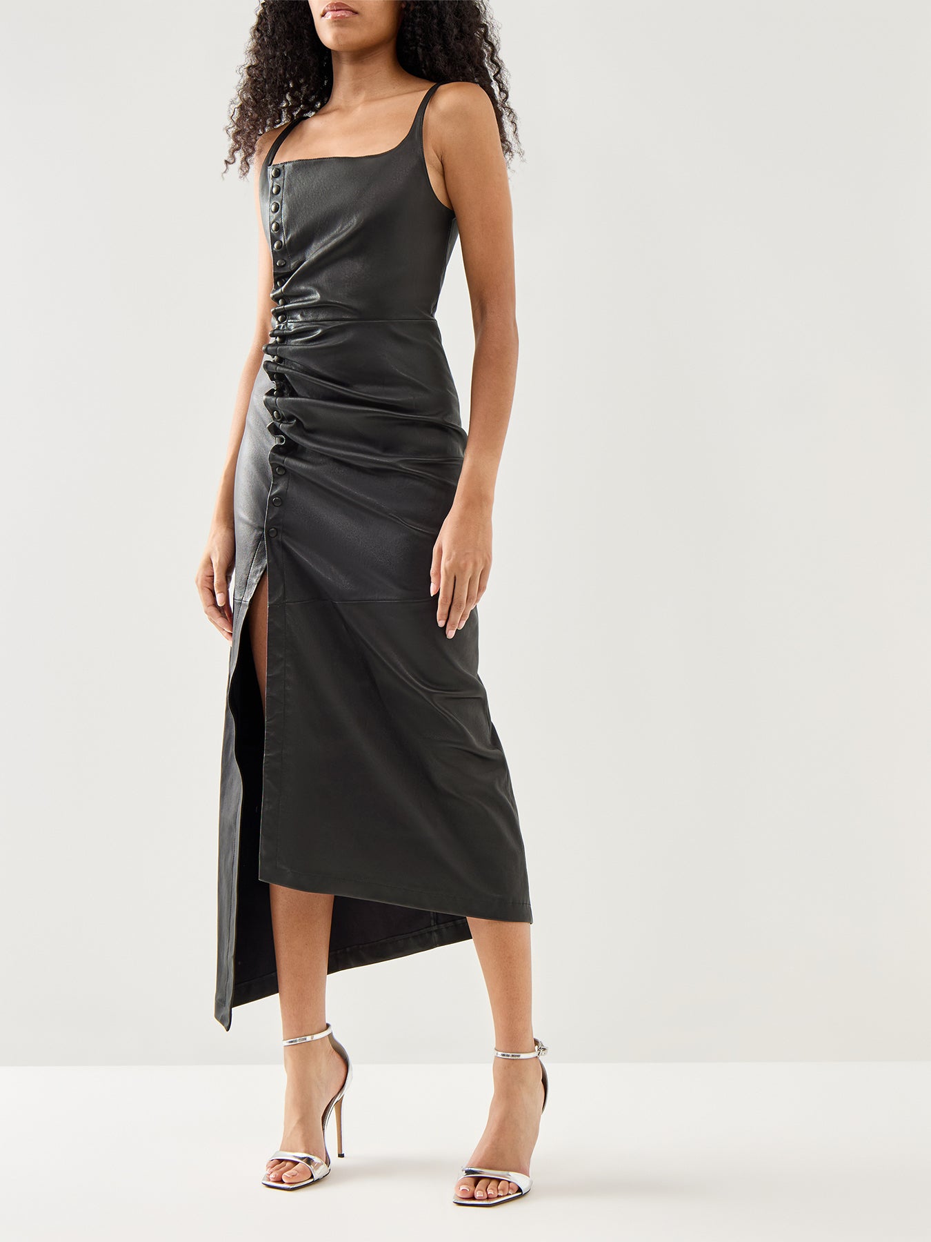 Robe Stretch Leather Button Down Ruched Detail