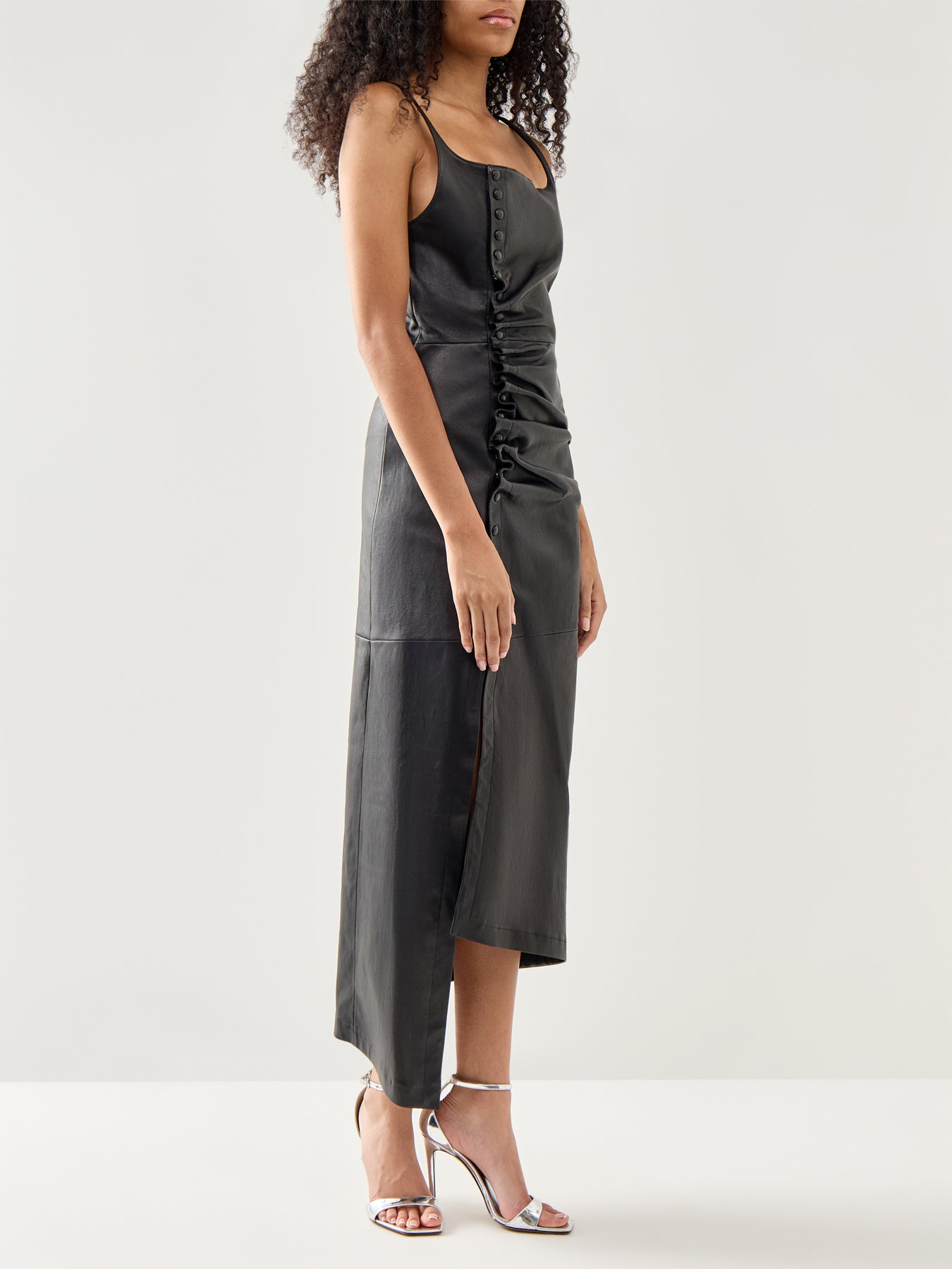 Robe Stretch Leather Button Down Ruched Detail