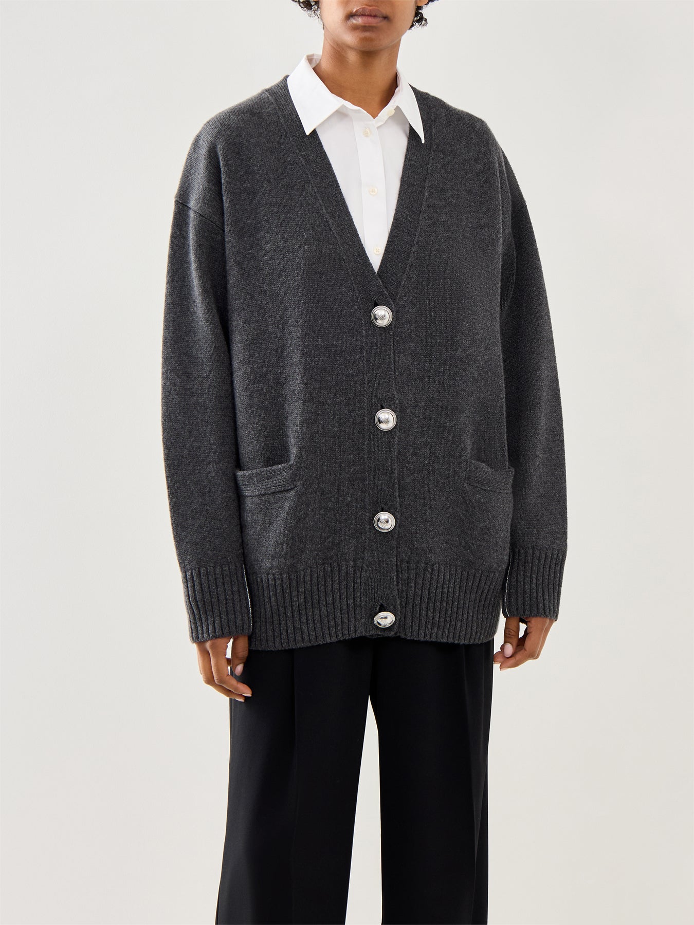 Pull Cardigan With Logo Hardware Buttons Dark Grey