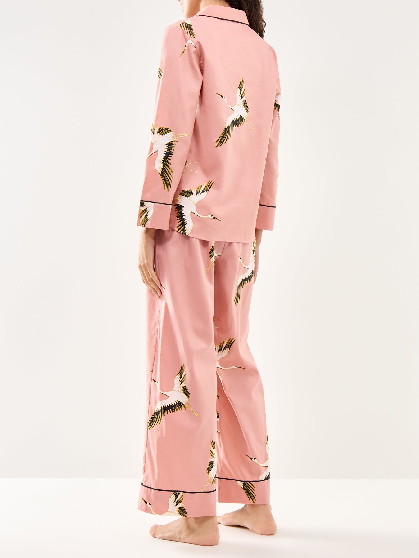 Crane Bird Cotton Pyjama Bottoms Pink