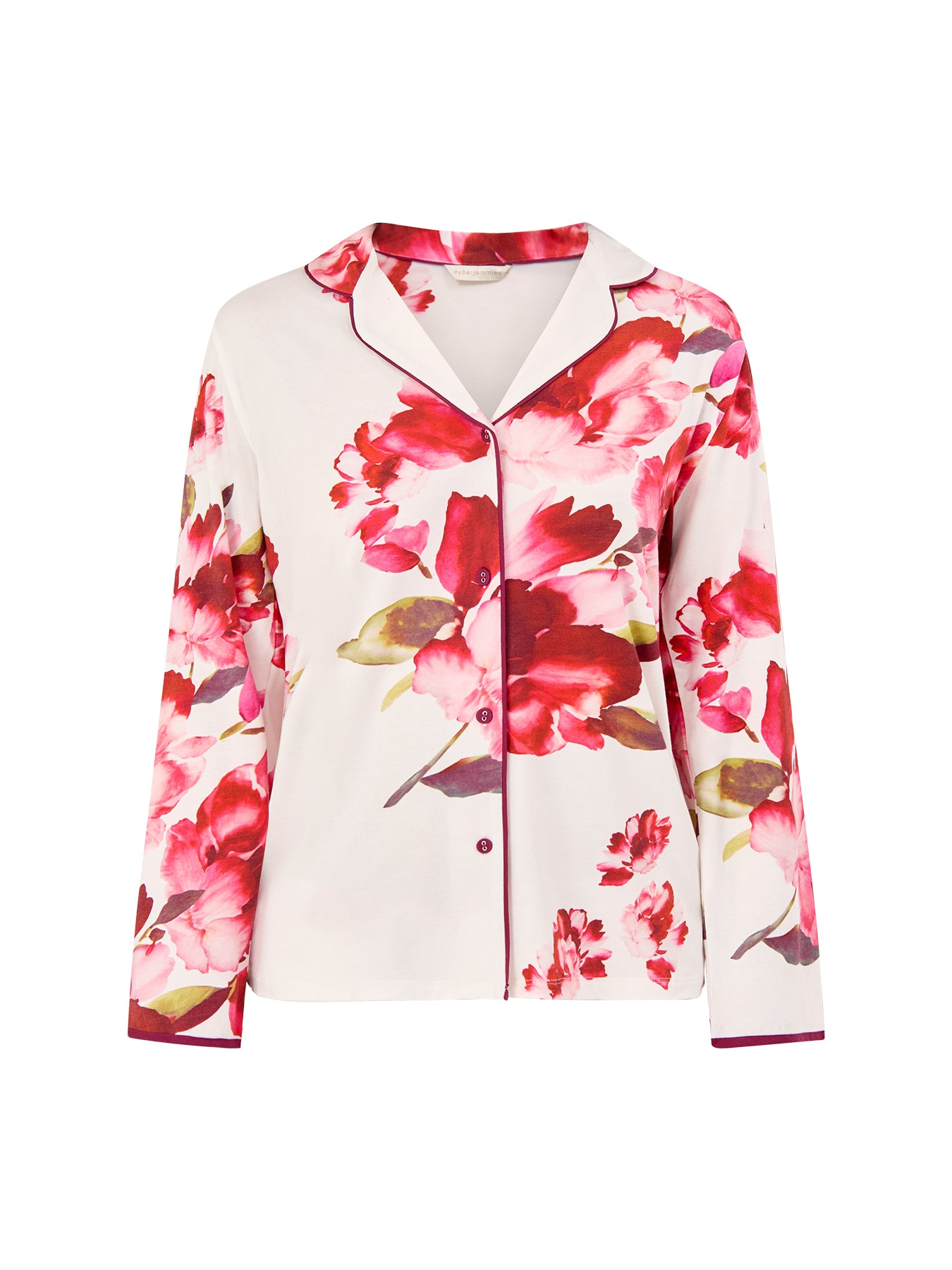 Floral Jersey Pyjama Top Oxblood