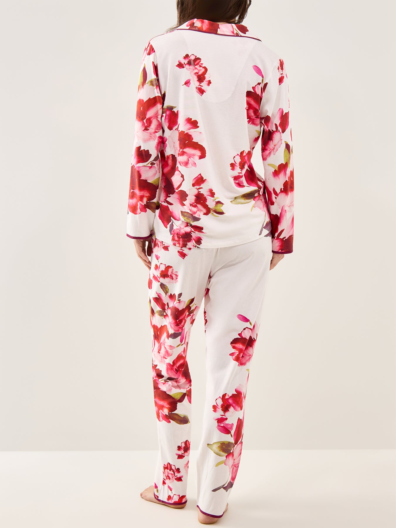 Floral Jersey Pyjama Top Oxblood