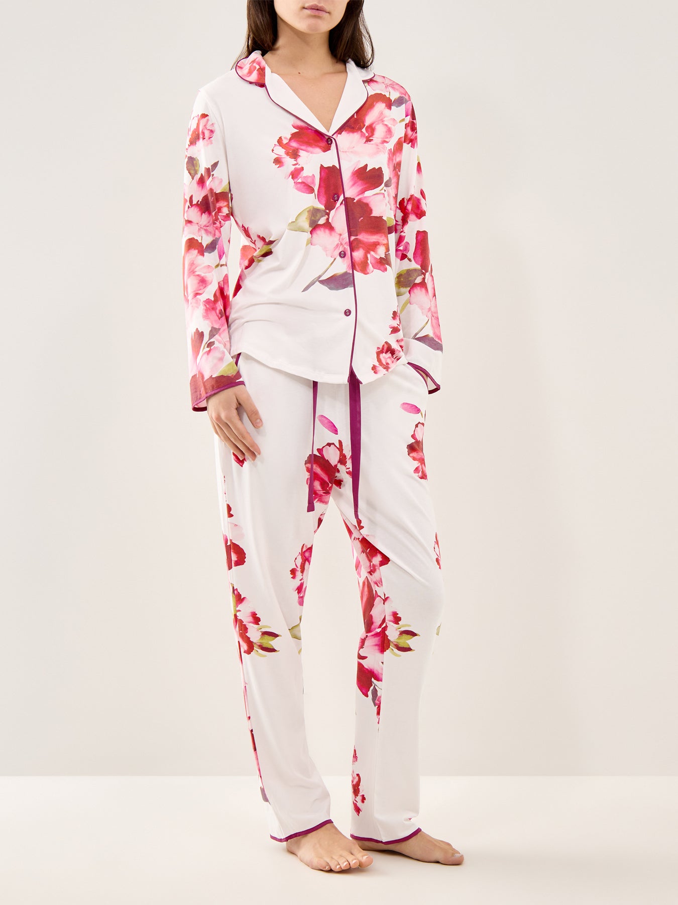 Floral Jersey Pyjama Trousers Oxblood