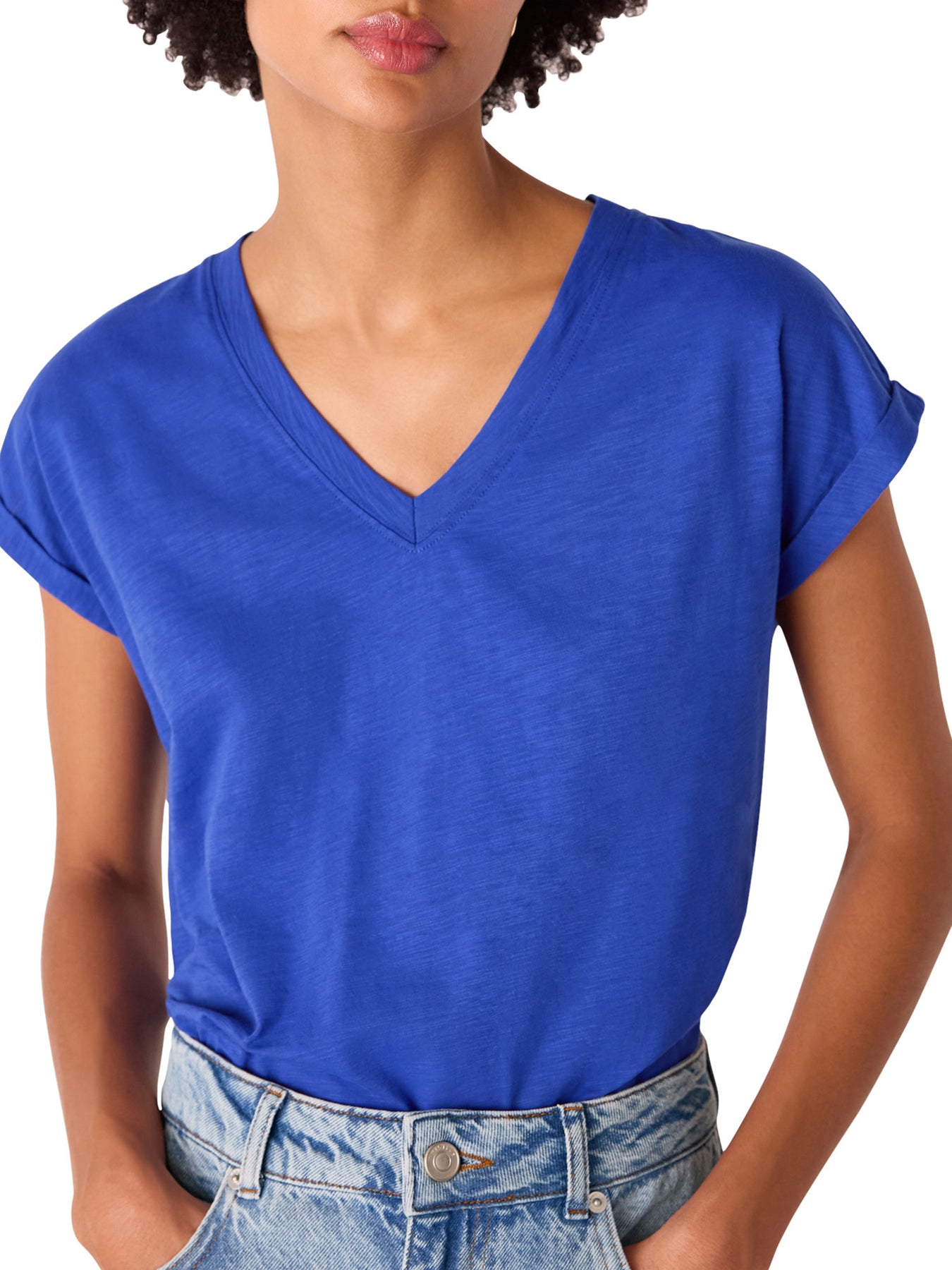 Willa V-Neck Cap Sleeve Tee Blue