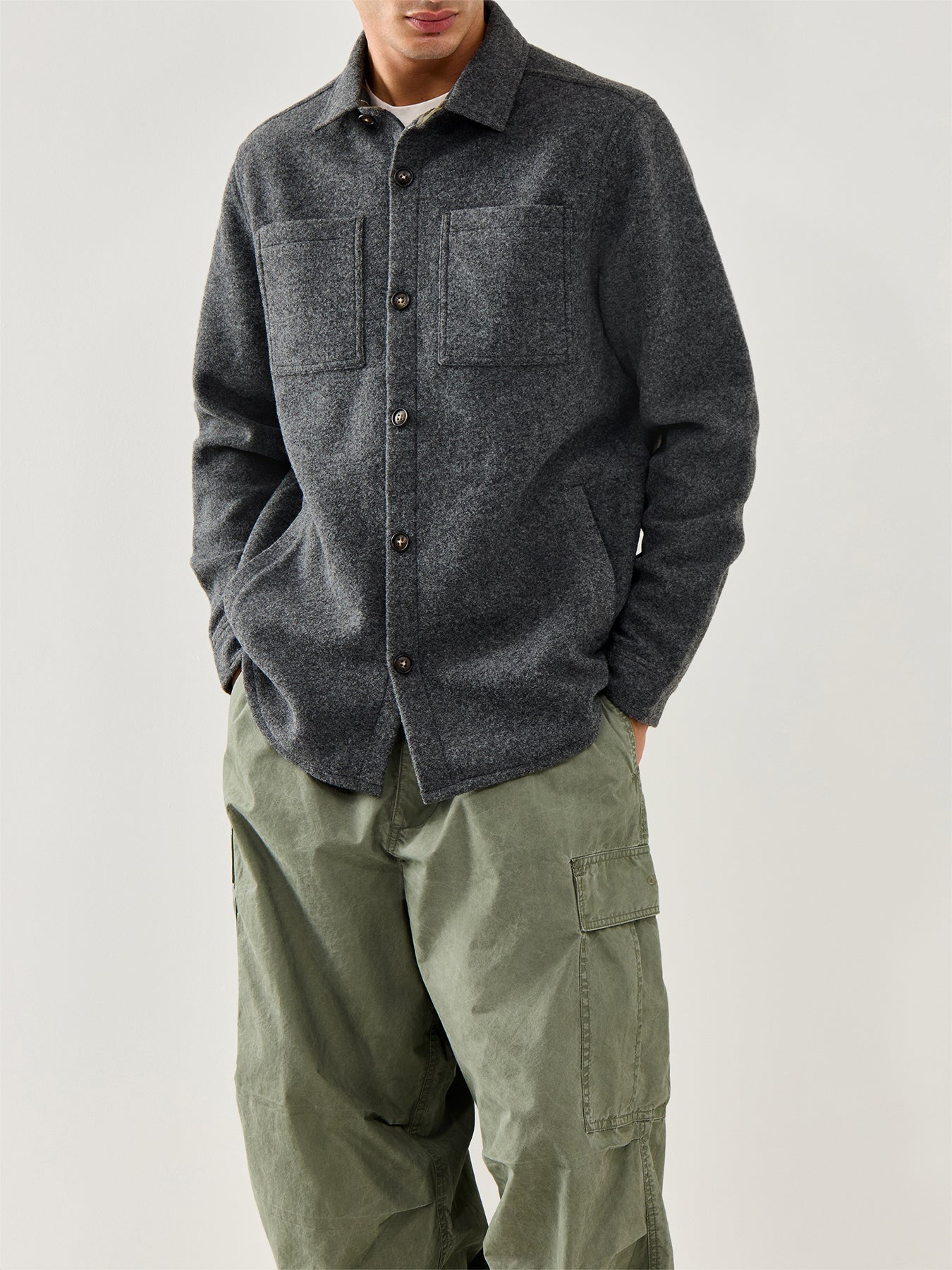 Marlow Tailored Wool Blend Overshirt Dark Grey Marl