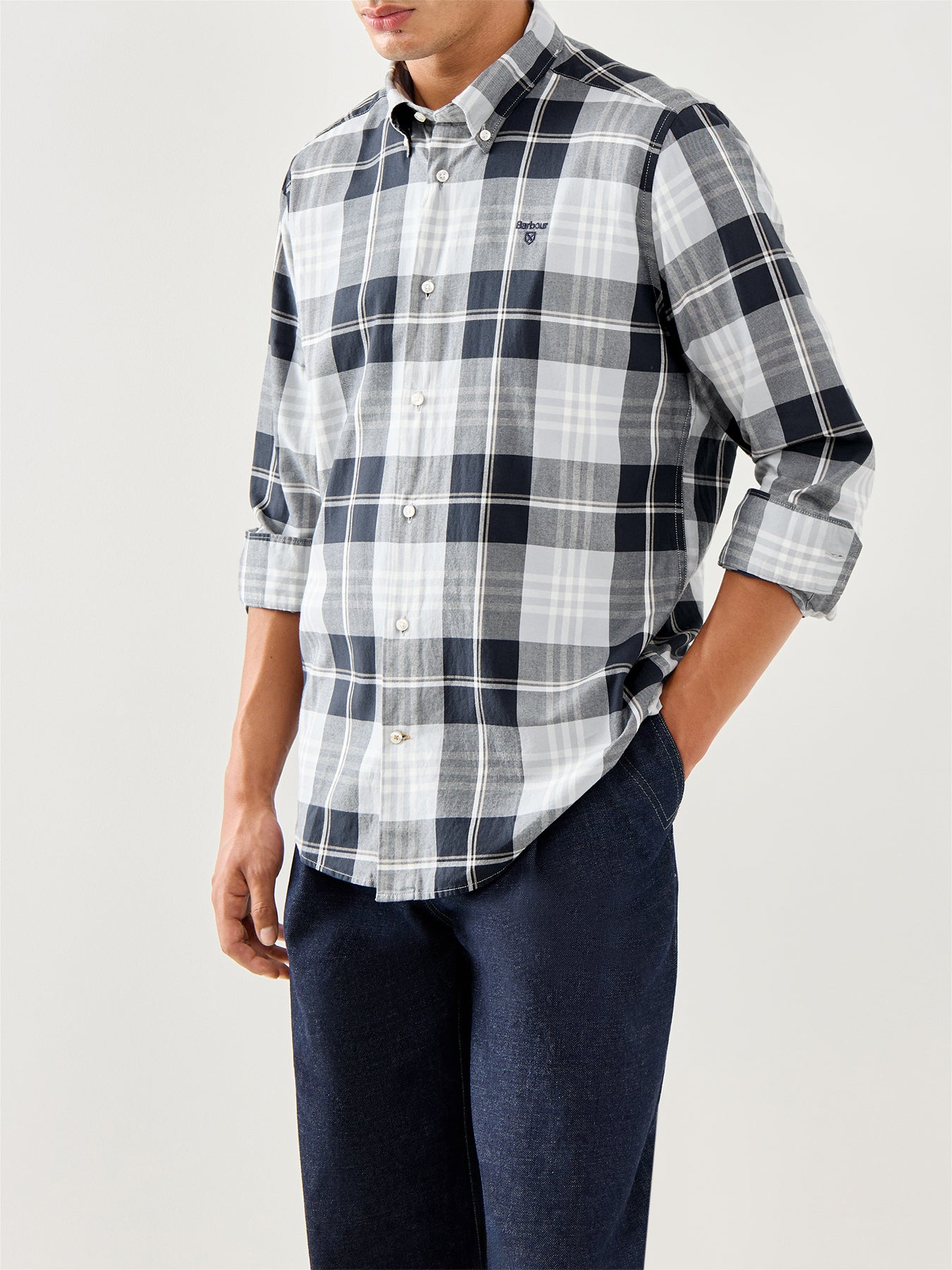 Edgar Tailored Cotton Checked Shirt Blue
