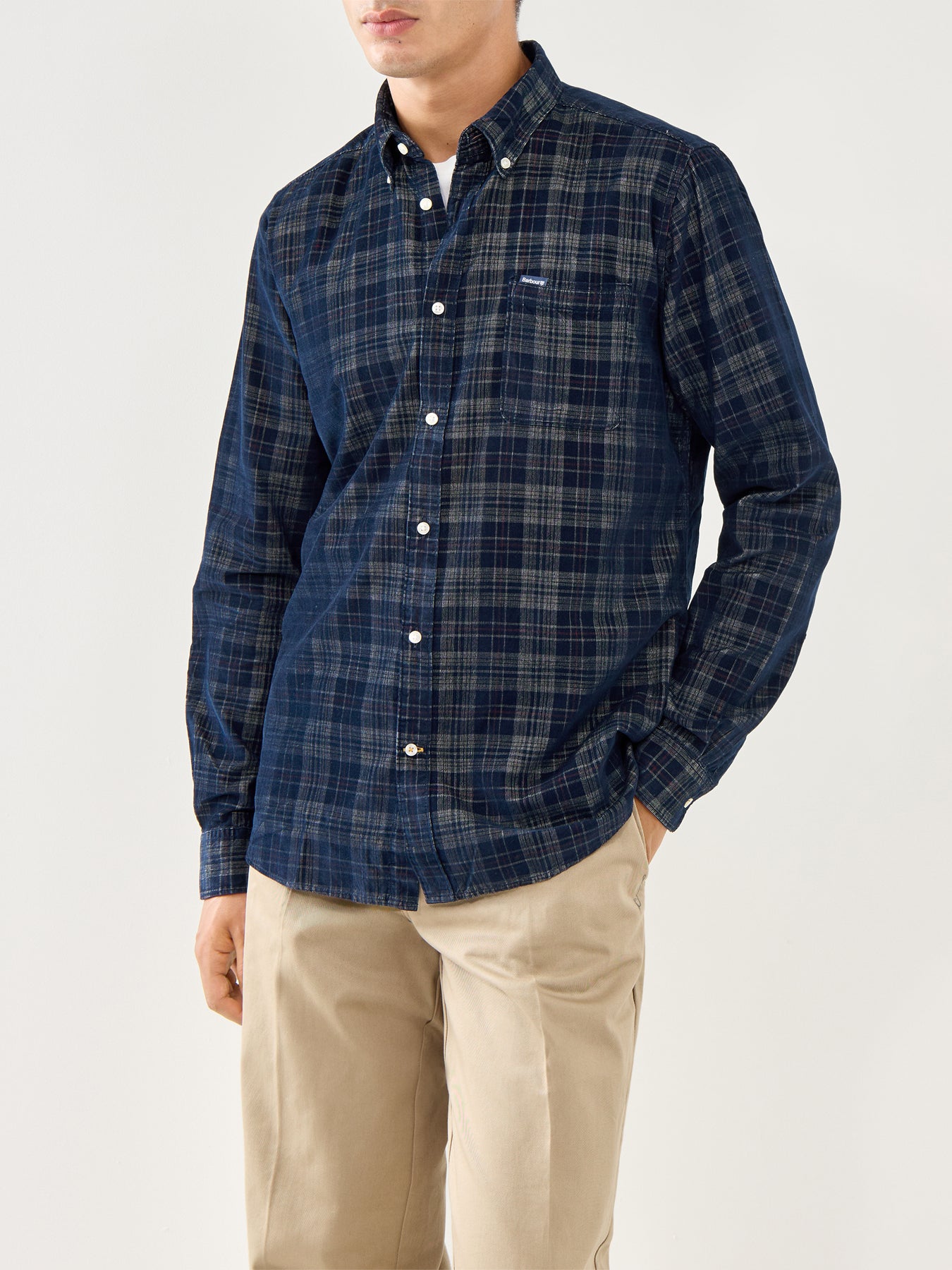 Southfield Tailored Checked Cord Shirt Dark Navy