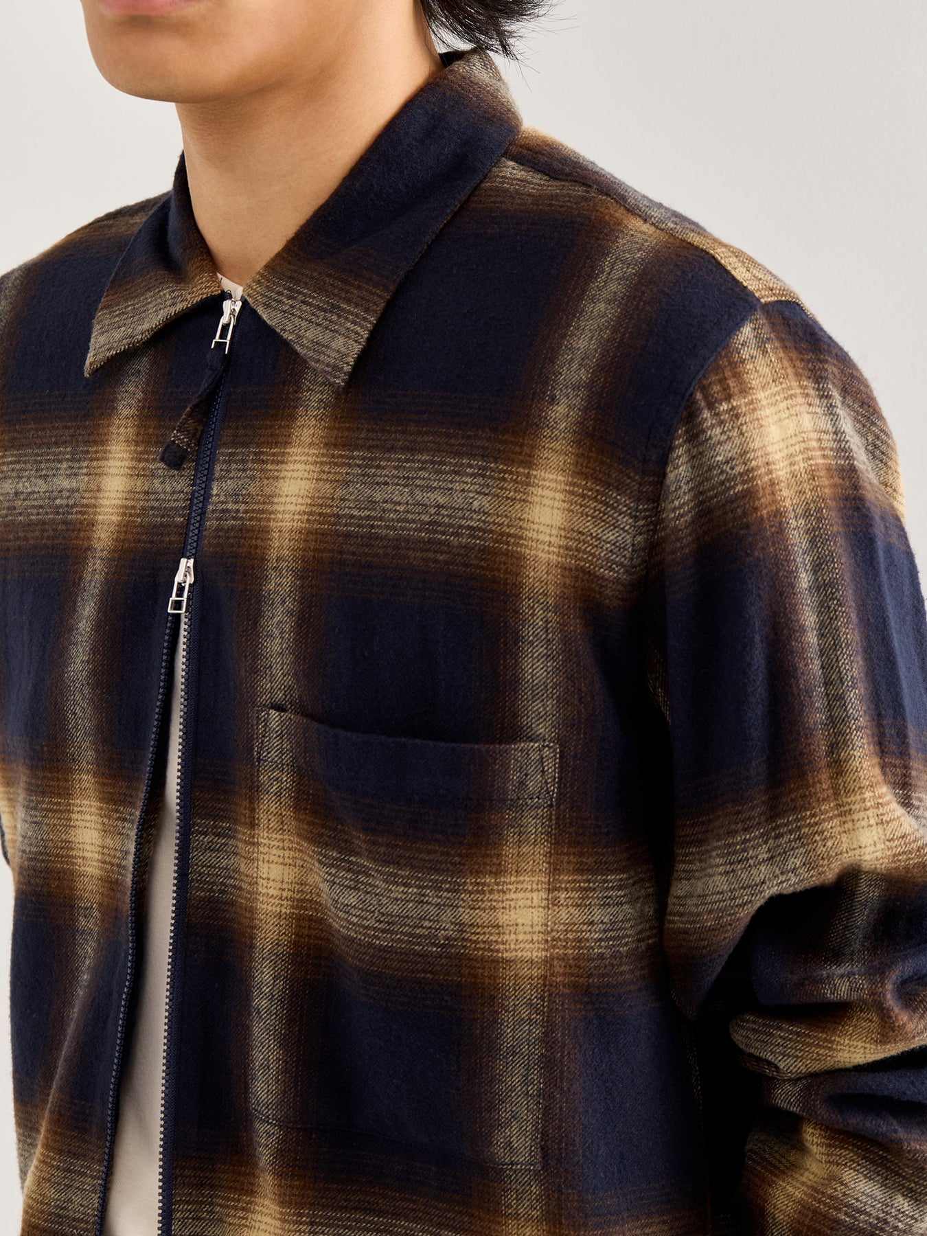 Zip Long Sleeves Cotton Shirt