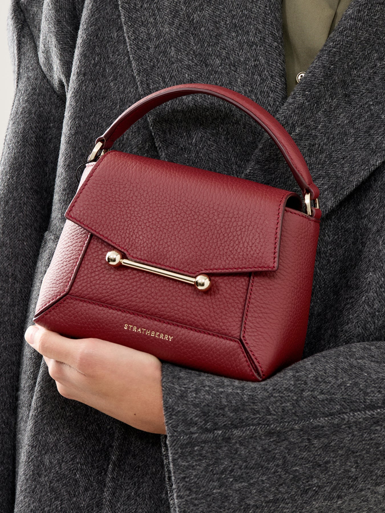 Mosaic Nano Grain Leather Crossbody Bag Oxblood