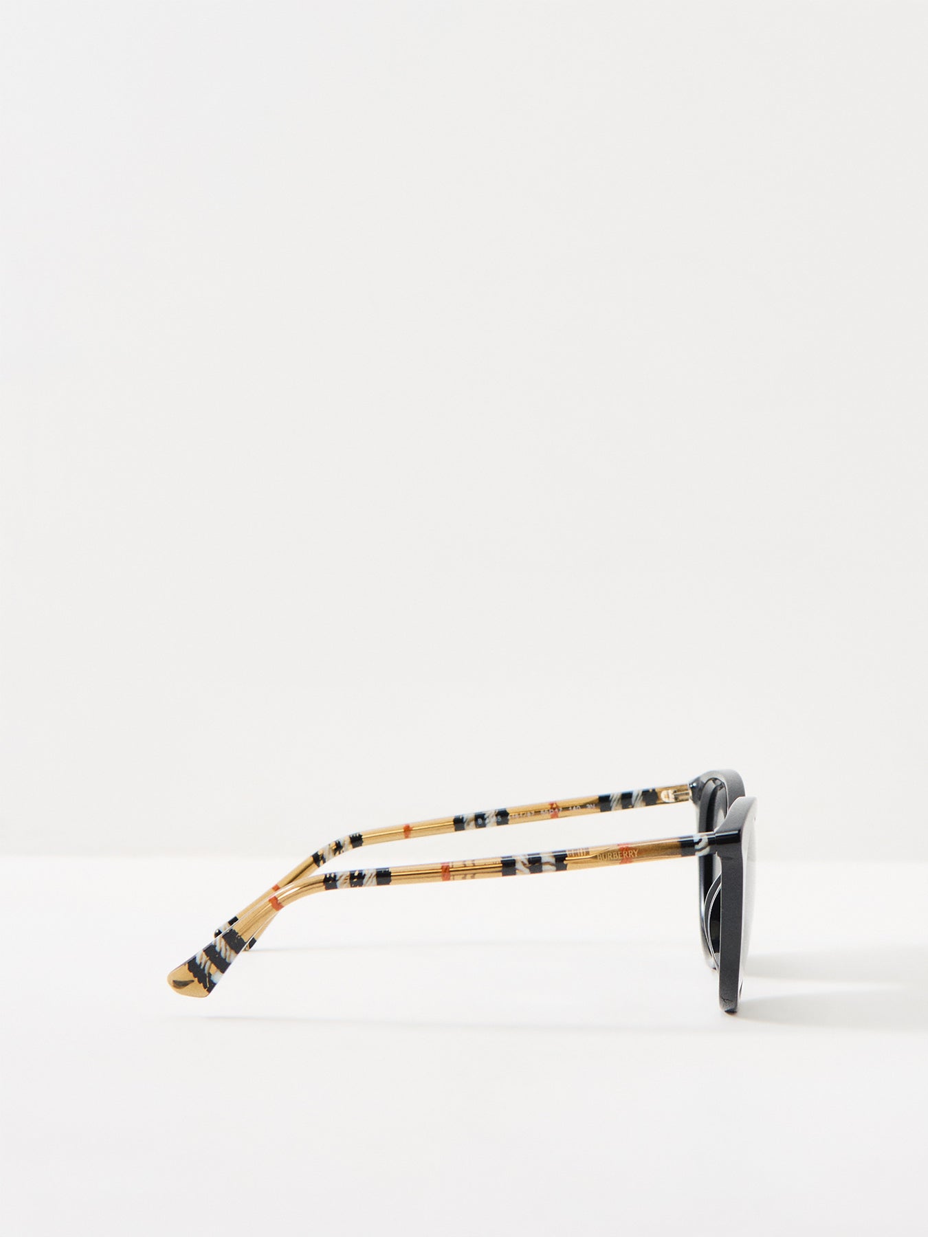 0BE4455 Acetate Check Round Sunglasses Black