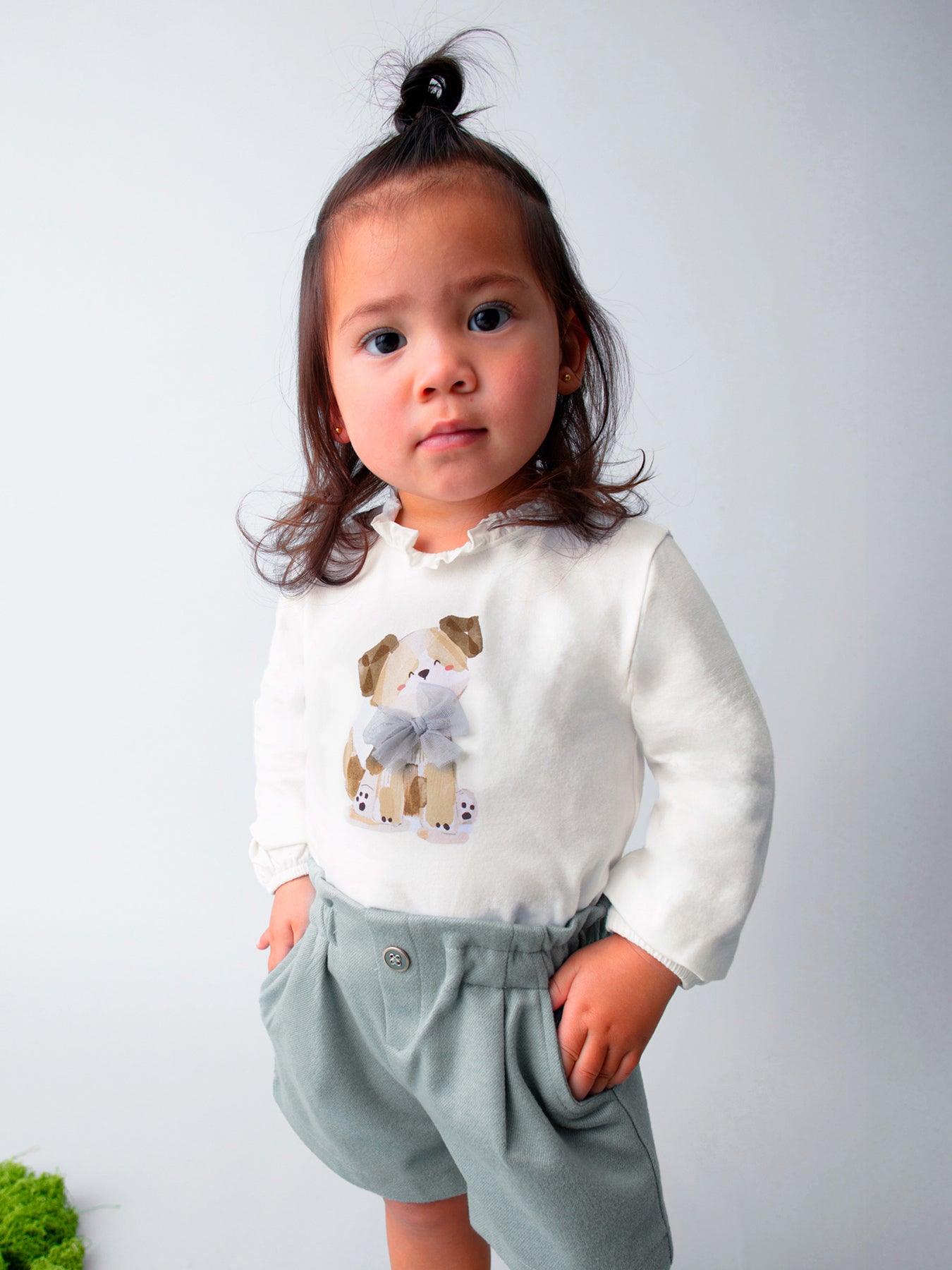 Mayoral Dog Long Sleeve Shirt Dress Cream