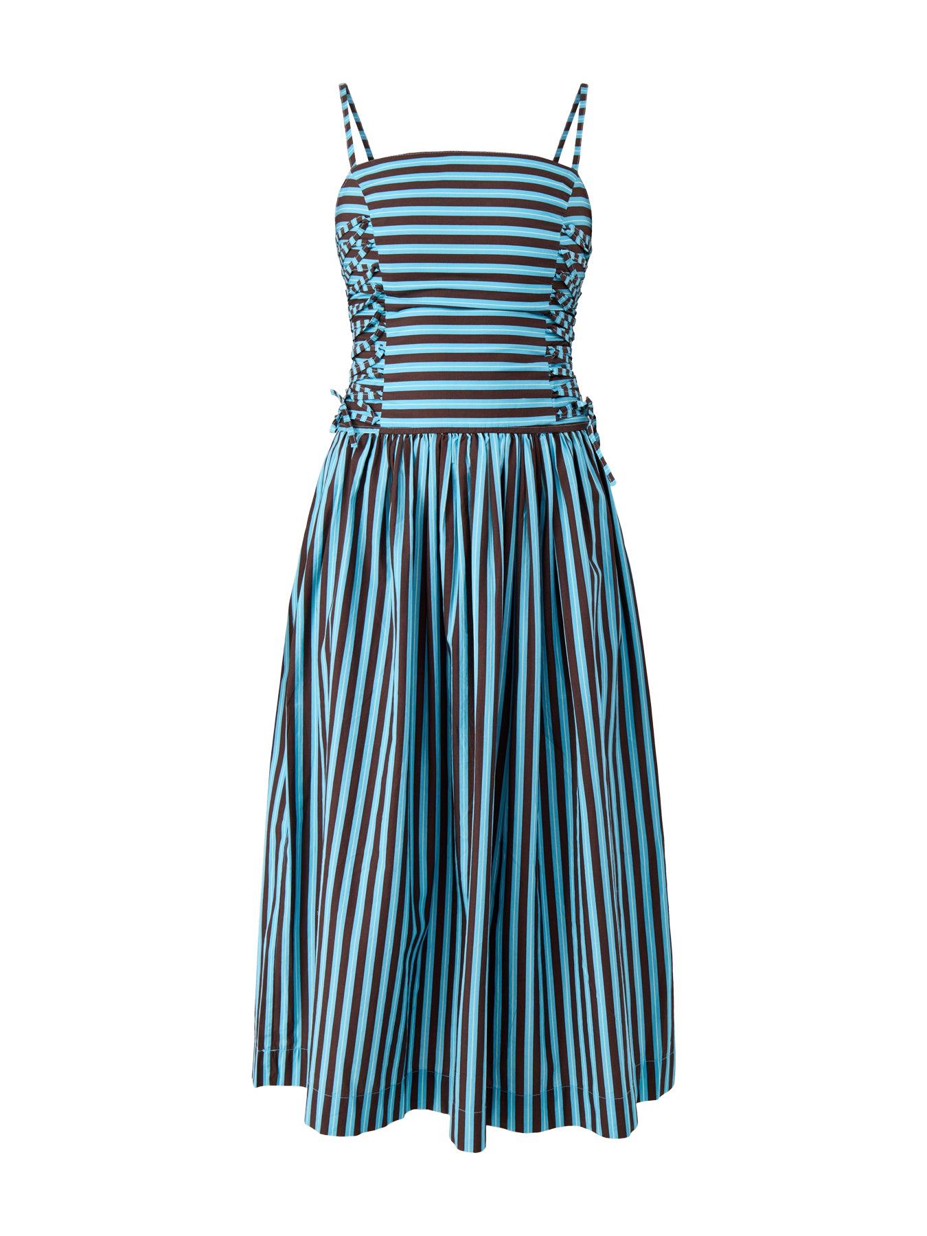 Angelina Midi Dress With Lace Up Blue Organic Cotton