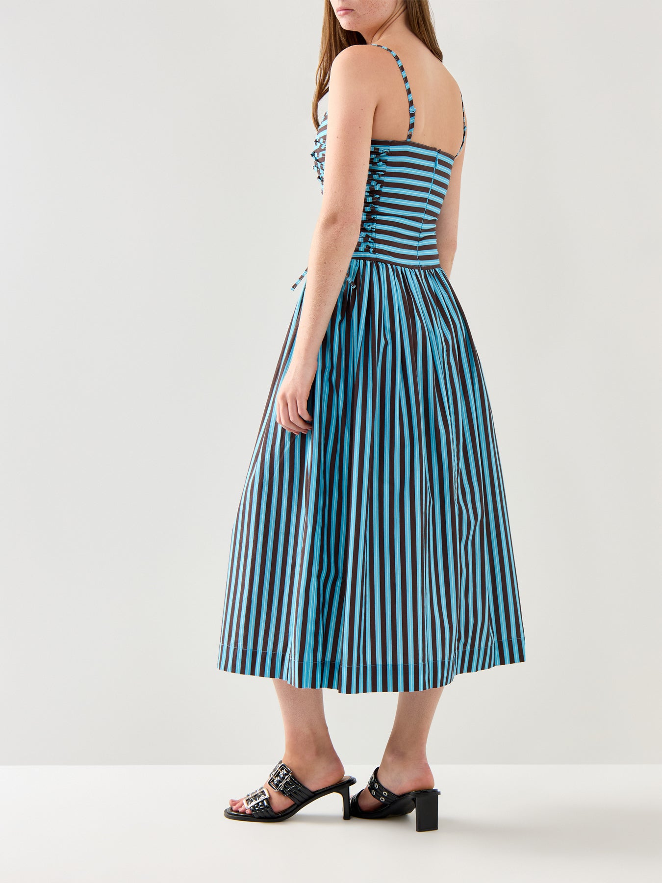 Angelina Midi Dress With Lace Up Blue Organic Cotton