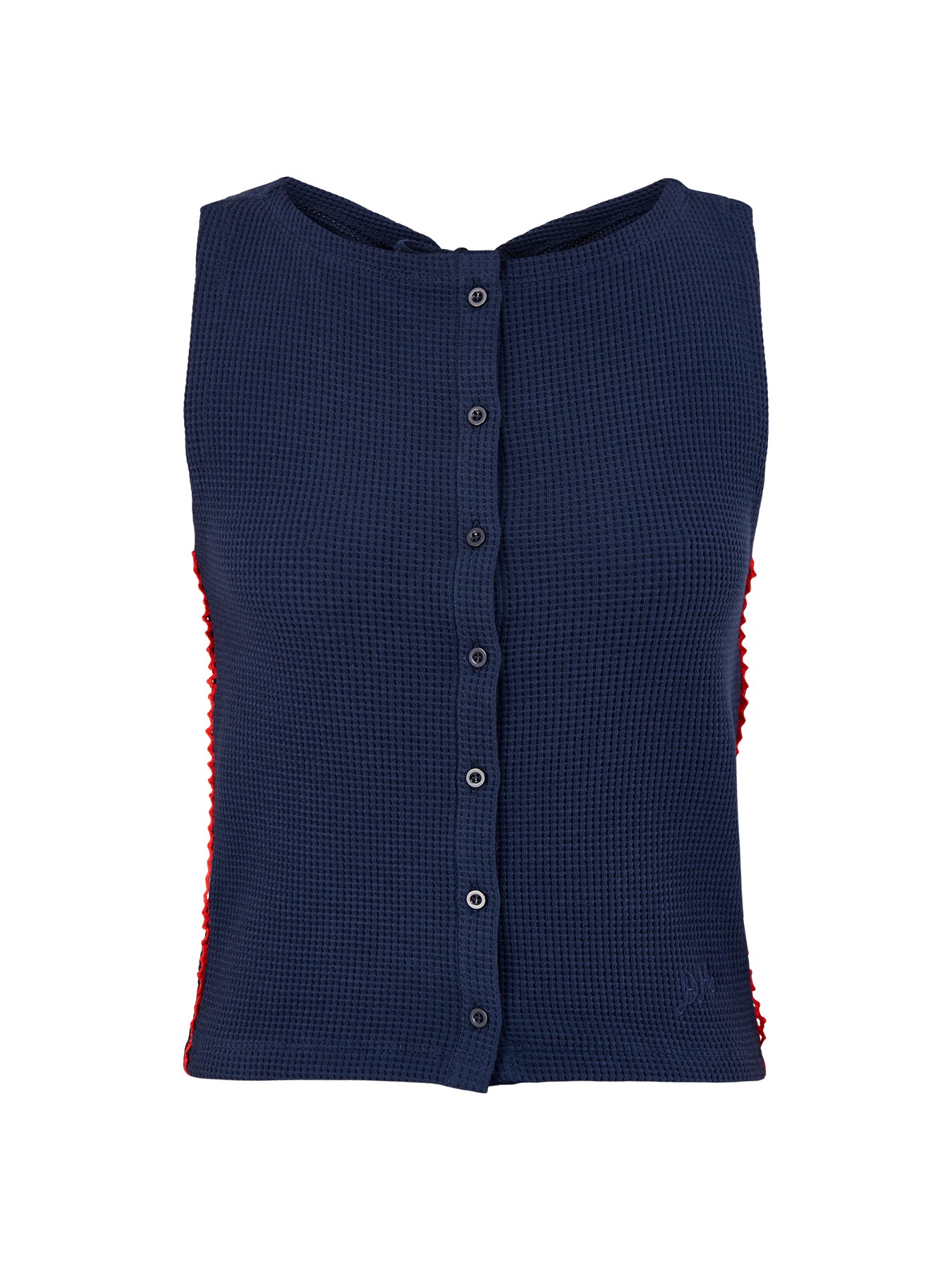 Devon Pointelle Polo Navy Organic Cotton