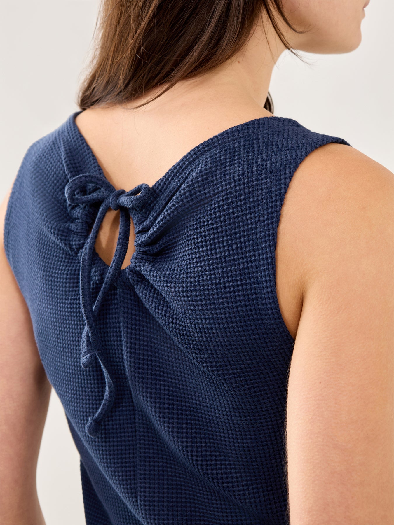 Devon Pointelle Polo Navy Organic Cotton