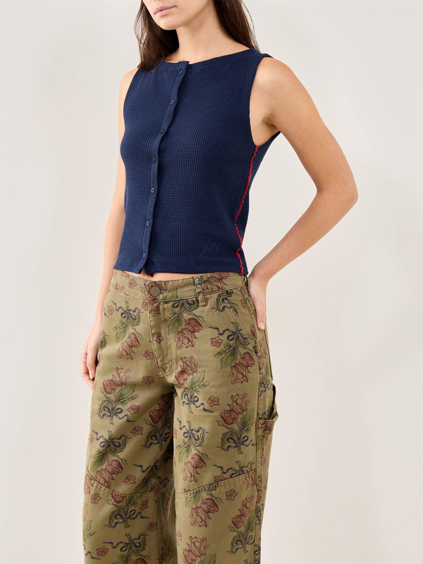 Devon Pointelle Polo Navy Organic Cotton