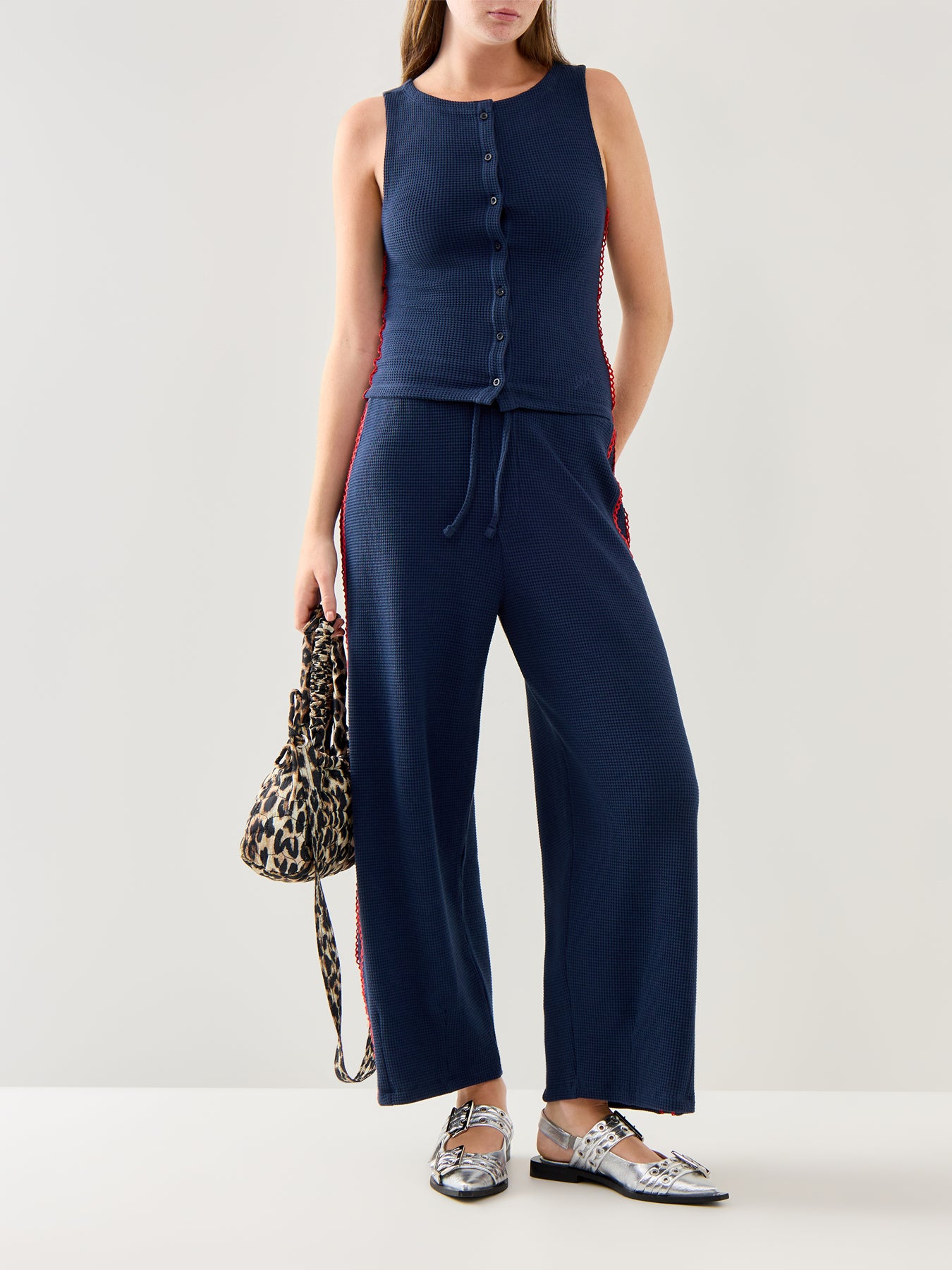 Bailey Kickflare Pointelle Jogger Navy Organic Cotton