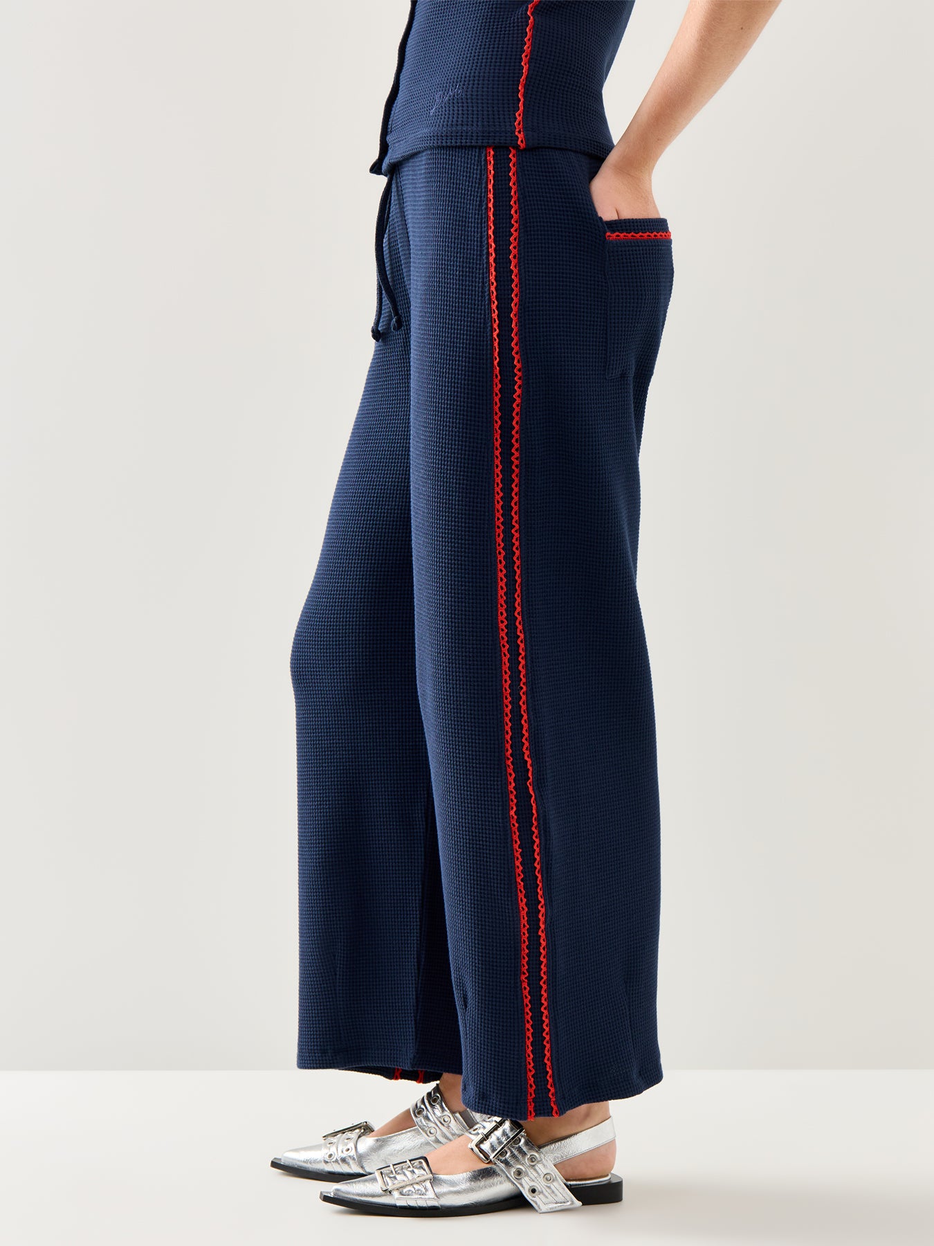 Bailey Kickflare Pointelle Jogger Navy Organic Cotton