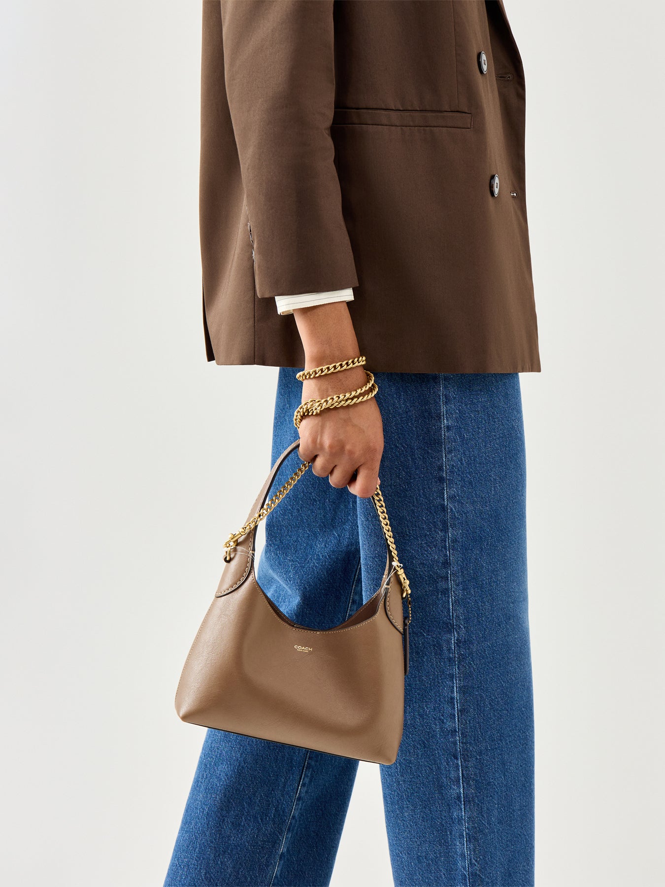 Brooklyn Shoulder Leather Bag 23 Dark Stone