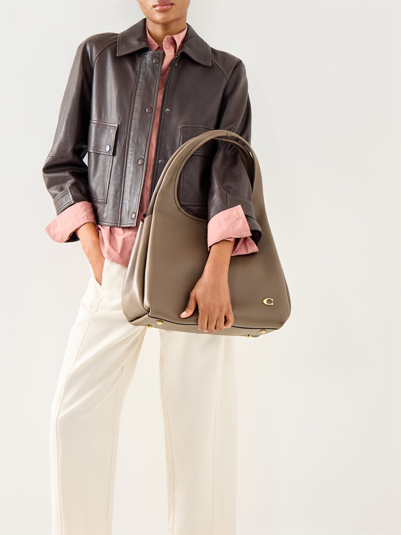 Lana Shoulder Leather Bag Dark Stone