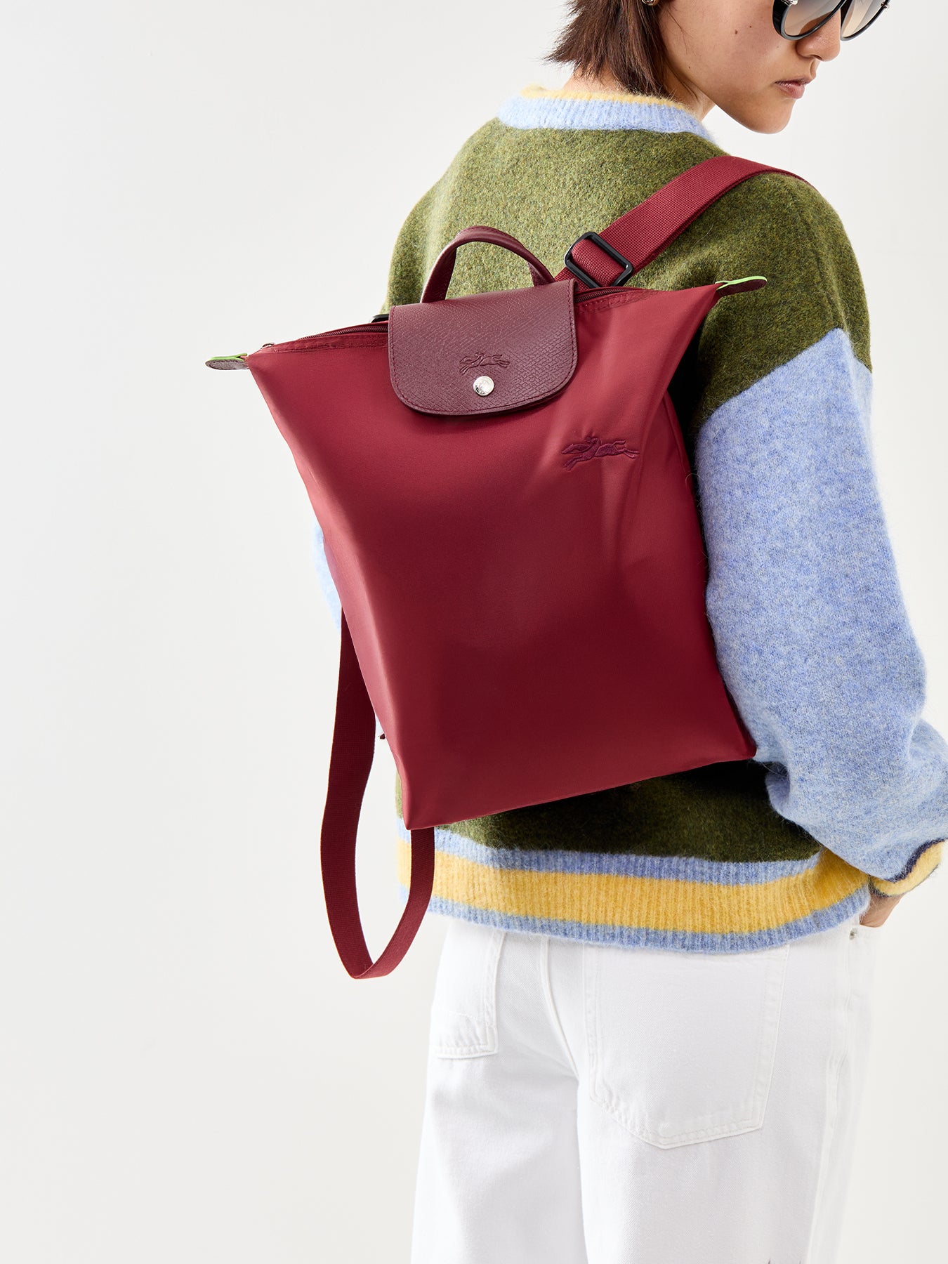 Le Pliage Green Medium Backpack Pomegranate Canvas