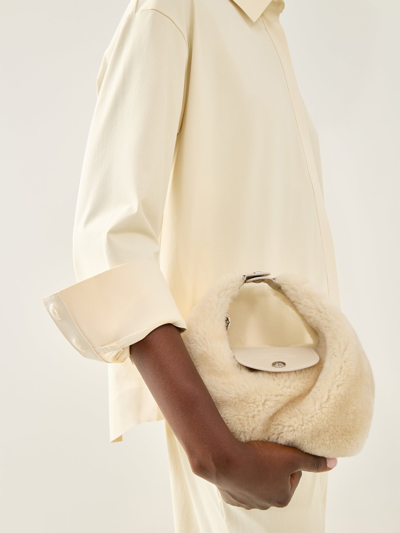 Le Pliage Xtra Shearling Handbag Extra Small Ecru