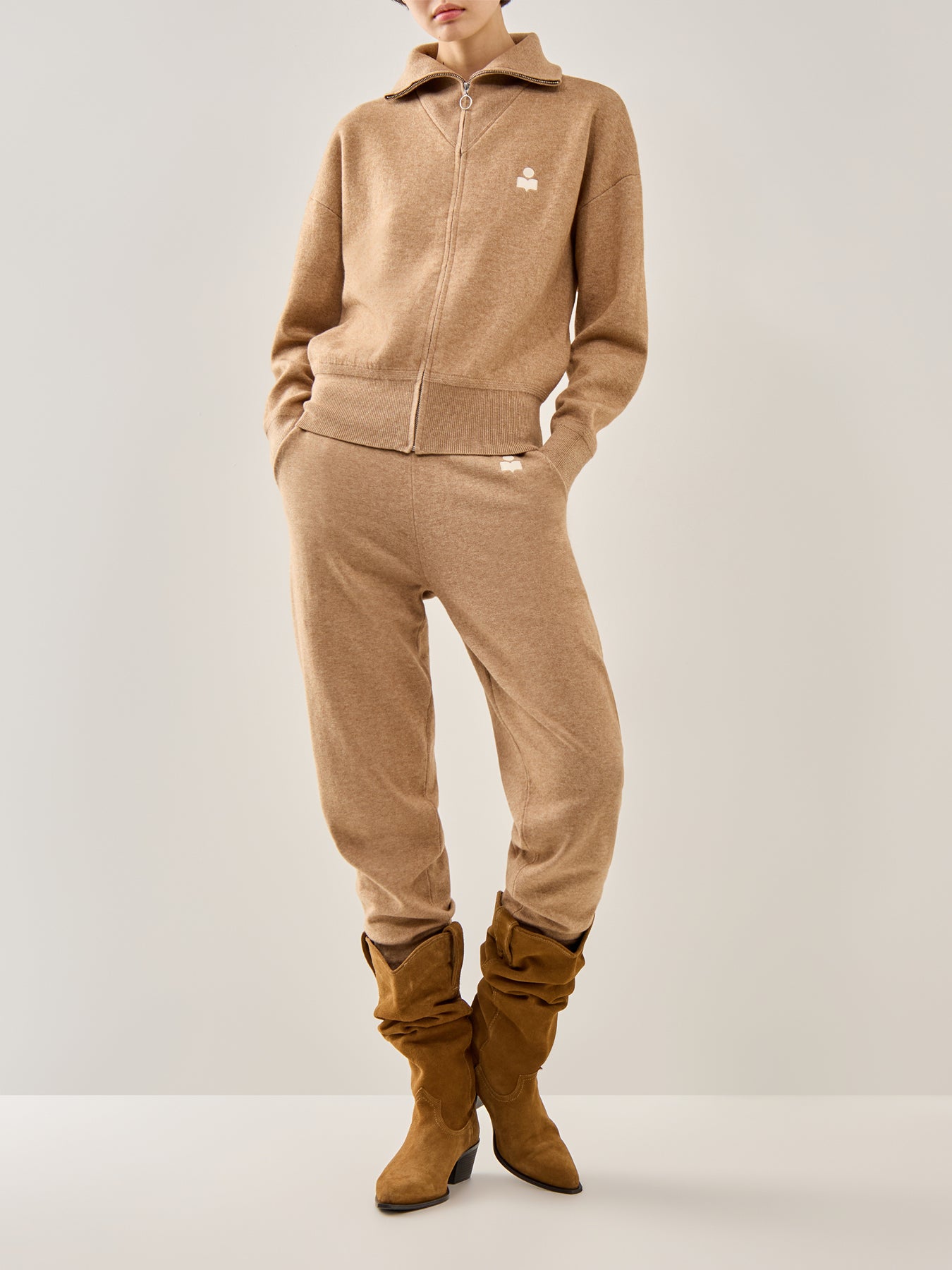 Axelle High Neck Zip Knit Camel