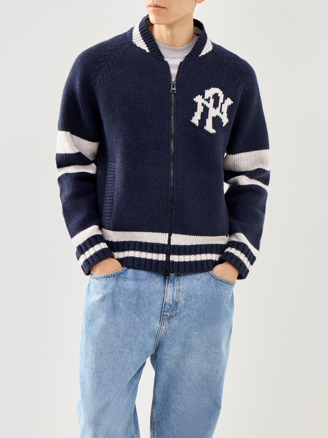 NYP Varsity Zip Thru Knitwear Navy