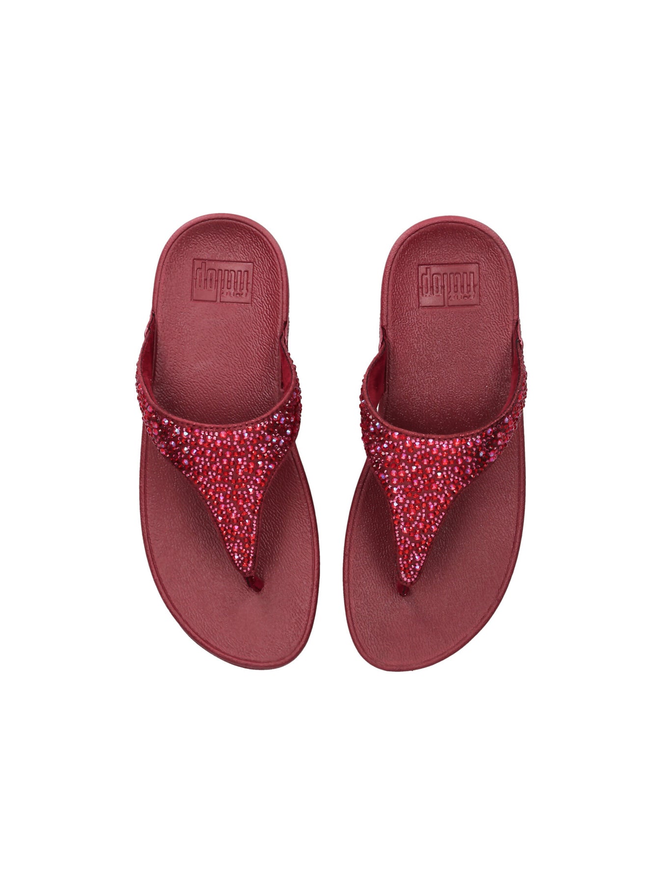 Lulu Crystal-Mix Toe-Post Sandals Wine