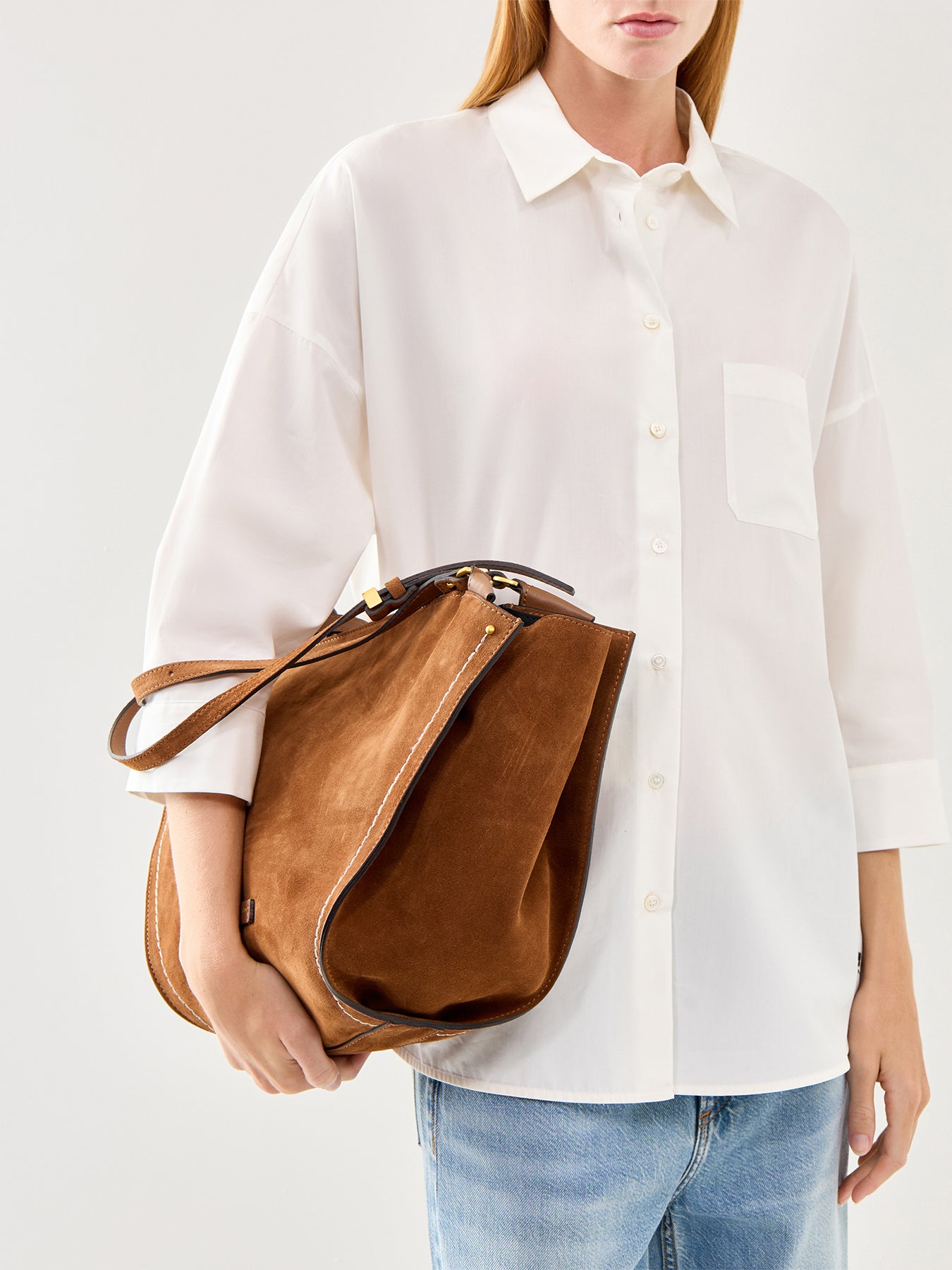 Bloom Suede Shoulder Tote Cognac