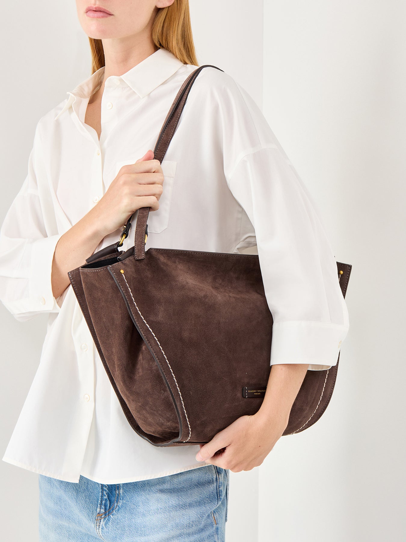 Bloom Suede Shoulder Tote Moka