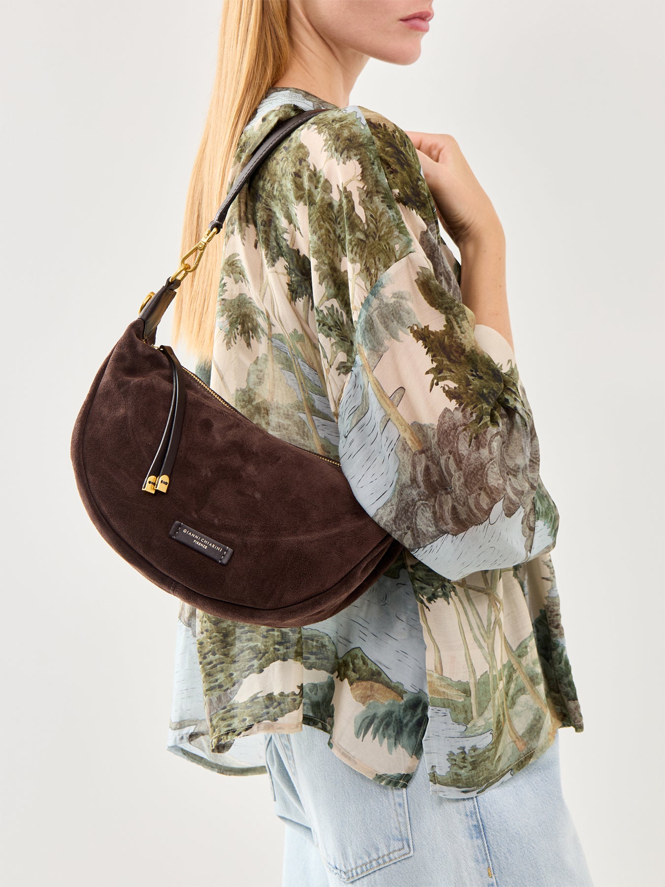 Aisha Suede Crescent Crossbody Moka