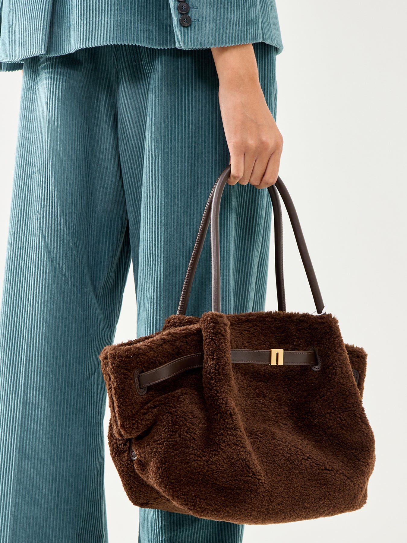 Hana Medium Faux Fur Tote Bag Brown