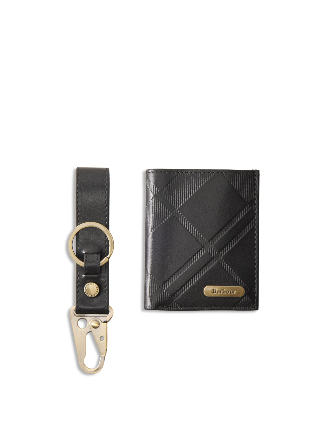 Barbour Brunton Leather Gift Set Black Tartan Emboss