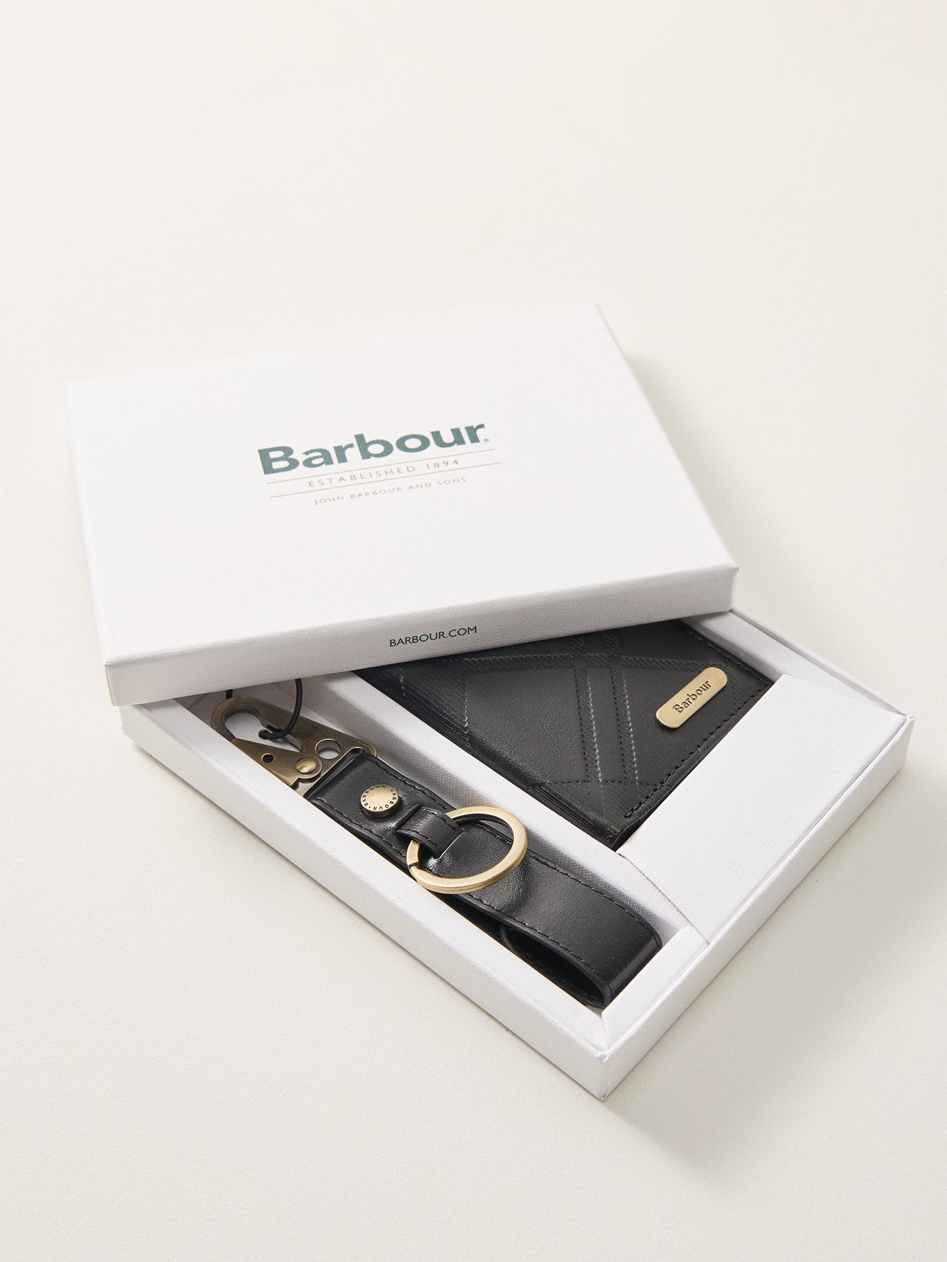 Barbour Brunton Leather Gift Set Black Tartan Emboss