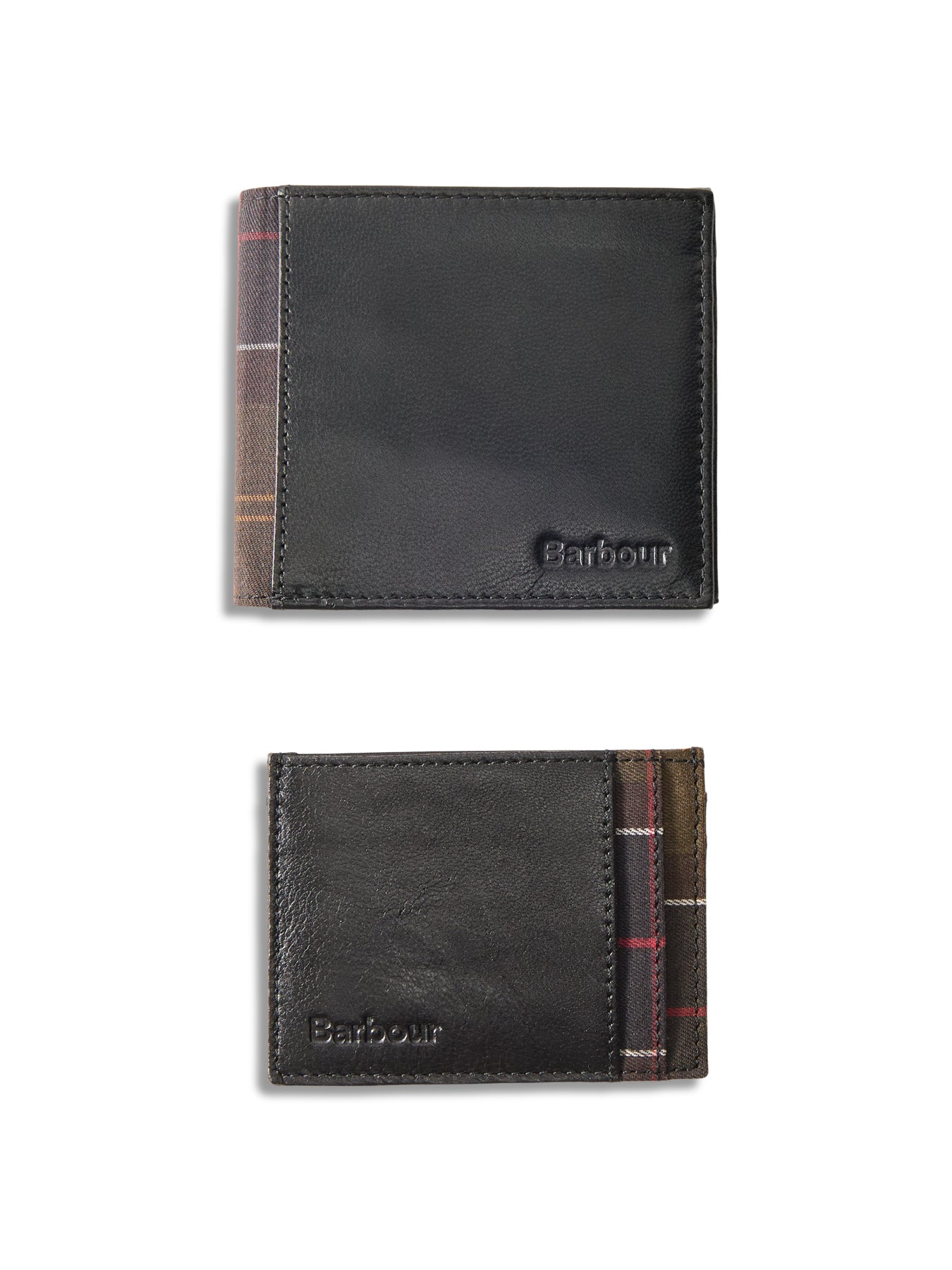 Barbour Leather & Tartan Wallet & Card Holder Gift Set Black