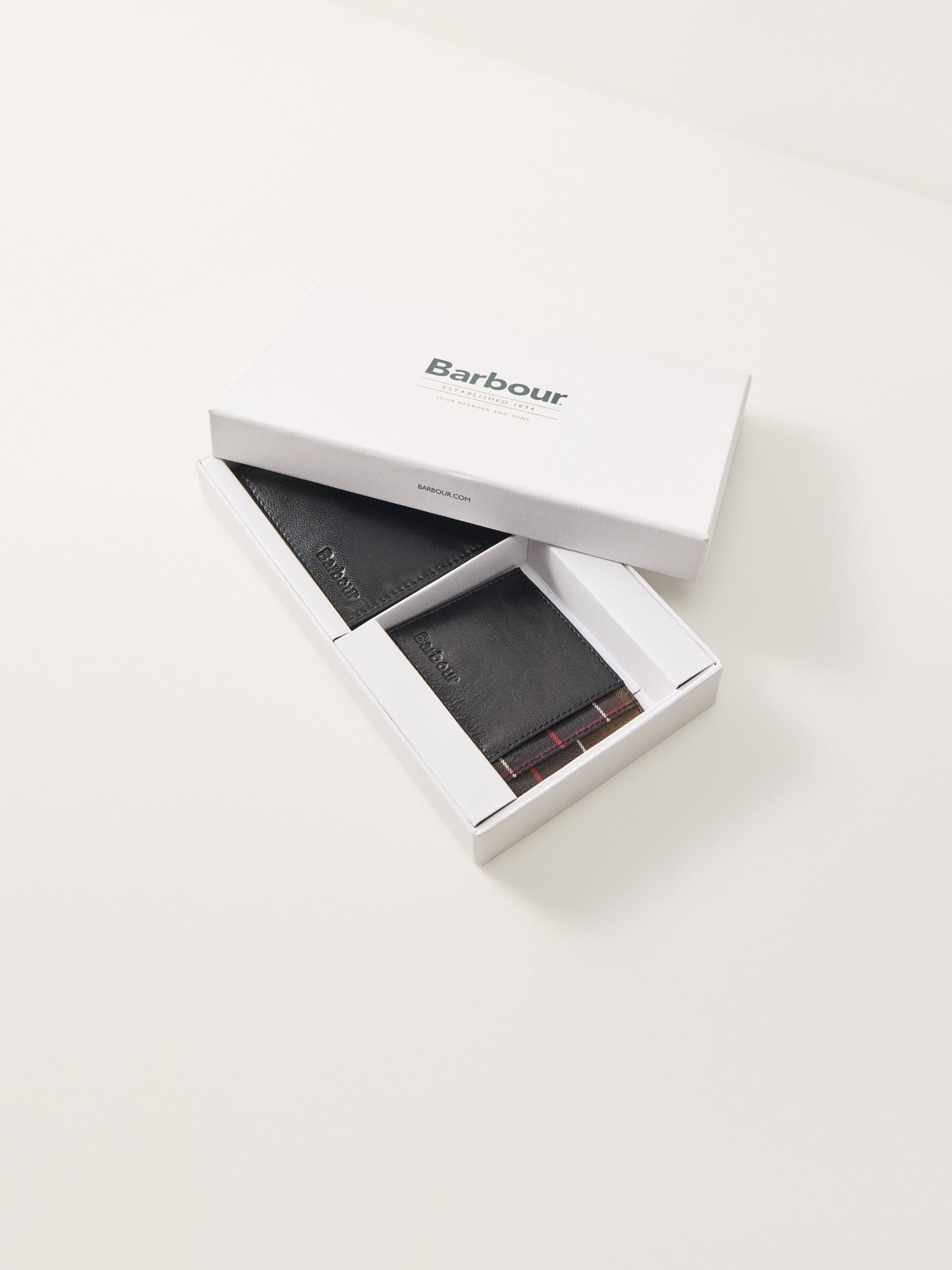 Barbour Leather & Tartan Wallet & Card Holder Gift Set Black