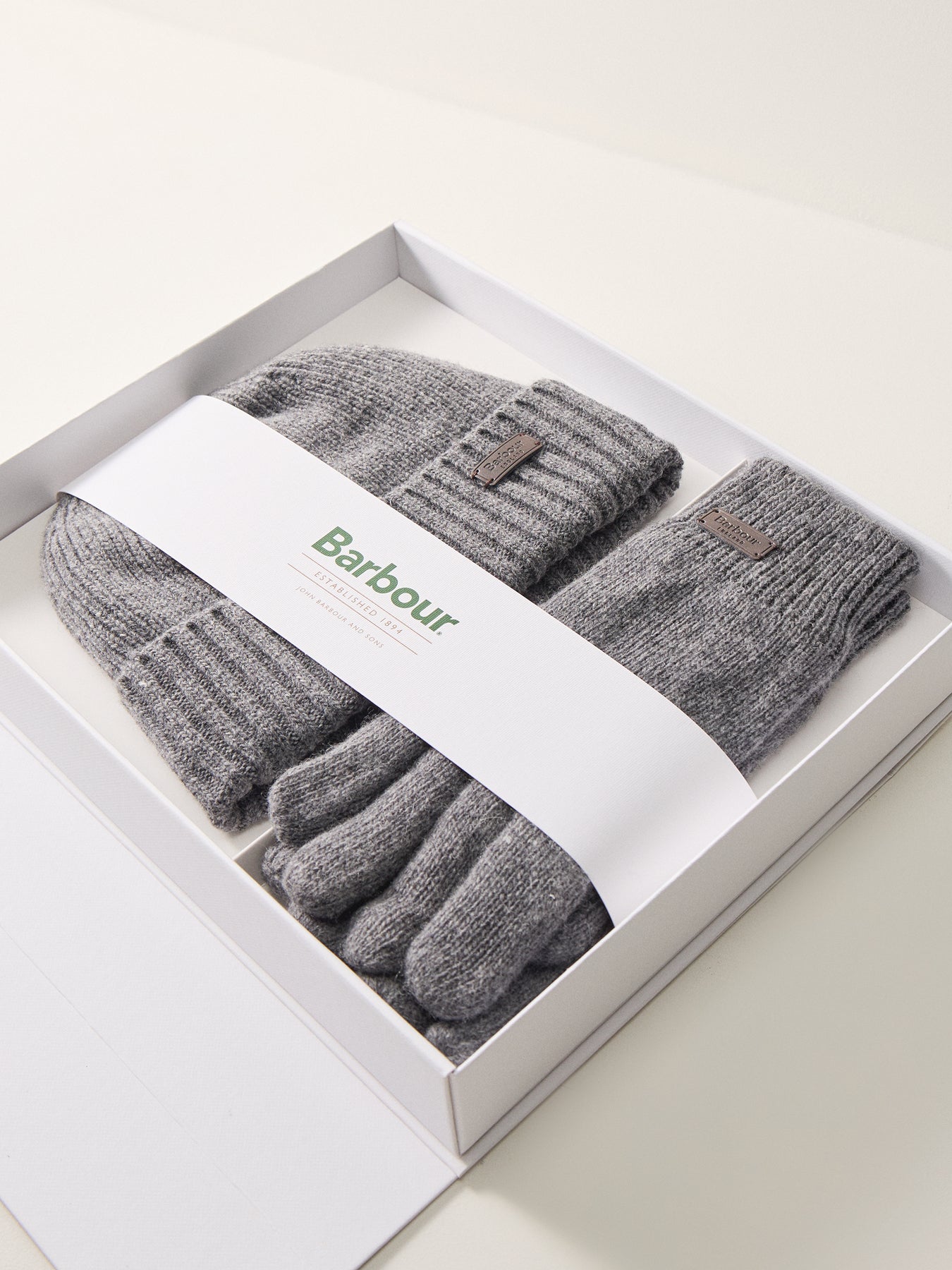 Barbour Carlton Beanie & Gloves Gift Set Grey